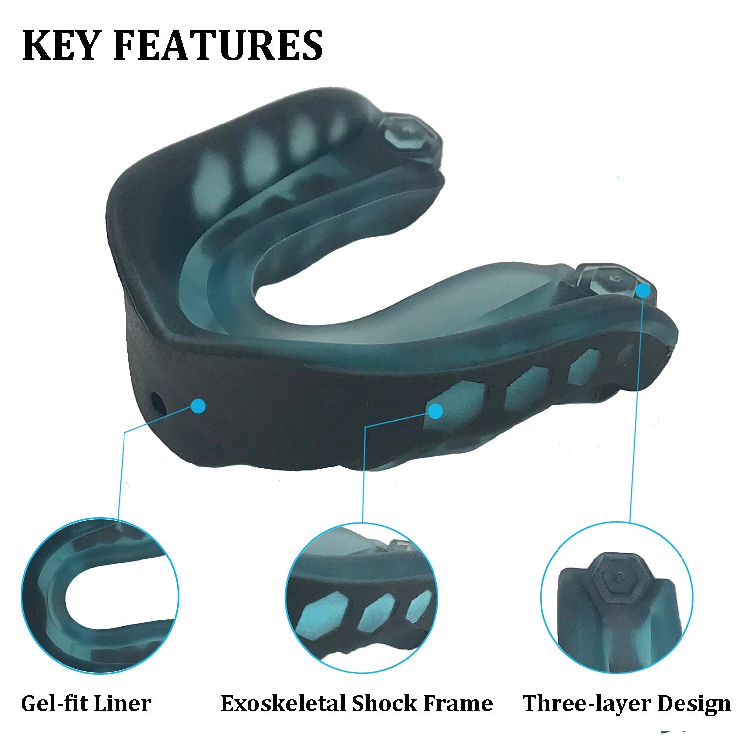 2 Pack Youth Sports Mouth Guard with Strap - Soft Protective Mouthpiece for Boxing, Basketball, Football, MMA, Hockey & Contact Sports (Black & Blue) - Perfect for Training, Games & Competition Safety
