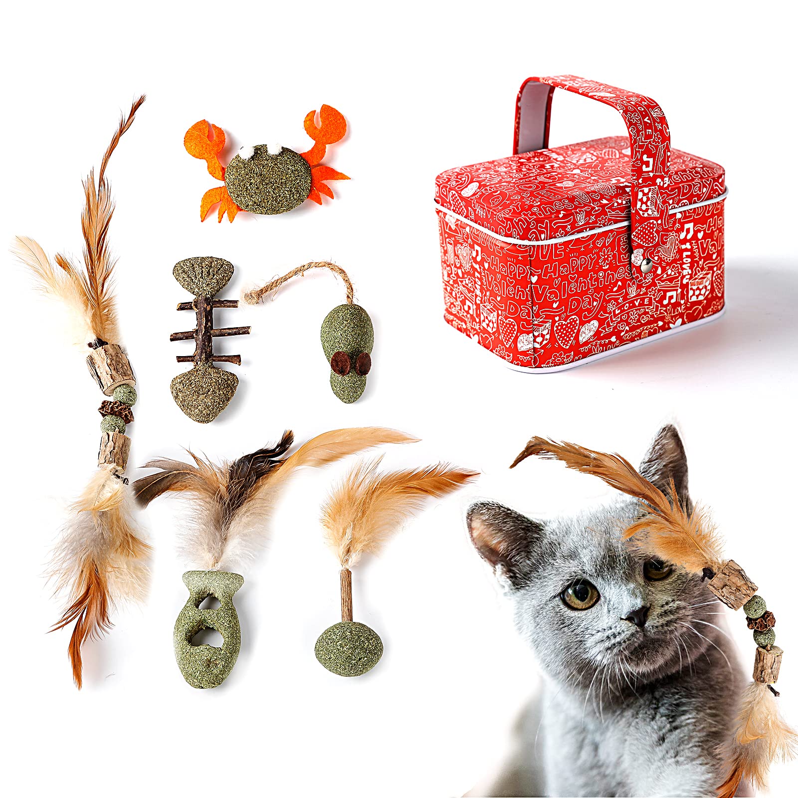 **Cibzeibe 6-Pack Catnip Mint Silvervine Chew Toys for Indoor Cats – Natural Dental Cat Toys for Teeth Cleaning, Edible Cat Lick Toys – Perfect for Cat Birthday Gifts & Playtime Fun**    *(Use Case: Keep your feline friend entertained and promote dental health with these natural chew toys—ideal for playtime, teething kittens, or as a special birthday surprise!)*