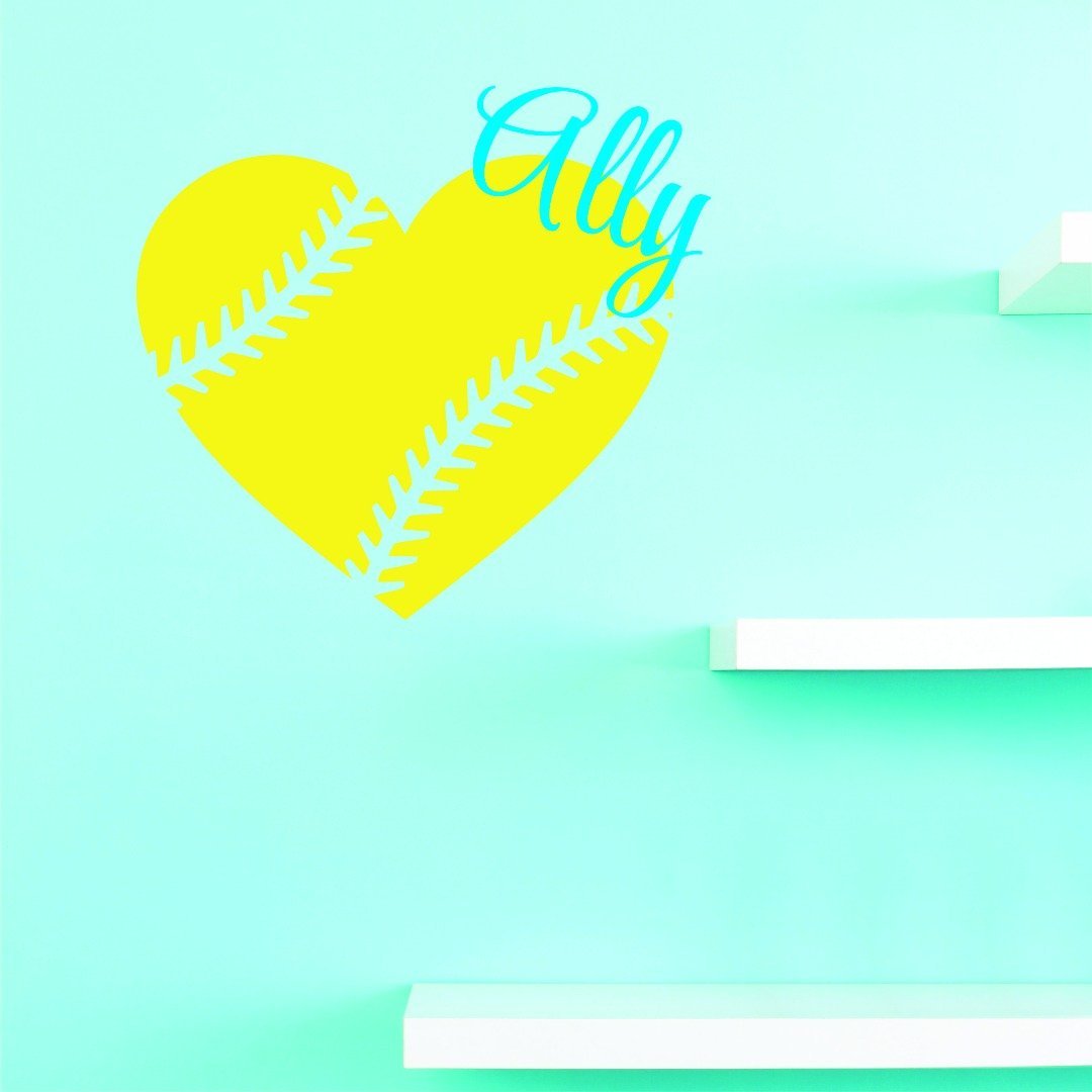 Custom Name Heart Softball Team Wall Decal - Personalized Vinyl Sticker for Girls & Kids (18