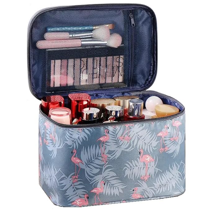 VIULVUK Professional Large Makeup Kit Organizer for Women | Waterproof Cosmetic Bag with Multiple Compartments | Travel Toiletry Pouch & Wash Bag | Perfect for Skincare Accessories Storage & Travel Essentials (Grey) - Ideal for Home, Travel, and Salon Use