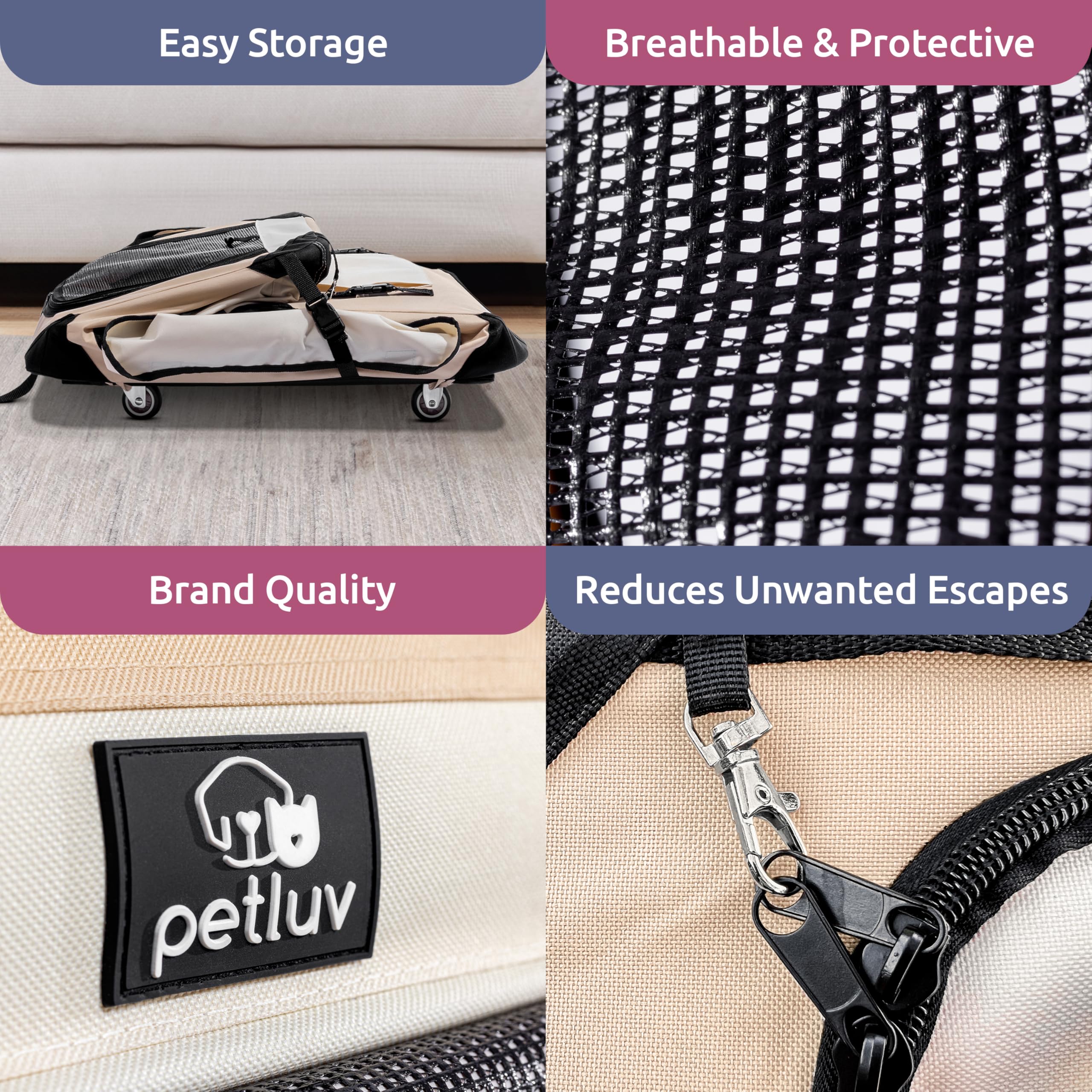 Large Soft-Sided Collapsible Pet Carrier for 2 Cats or Medium Dogs - Portable Travel Bag with Locking Zippers & Comfortable Bed (Tan) - Perfect for Airplane Travel, Vet Visits & Road Trips