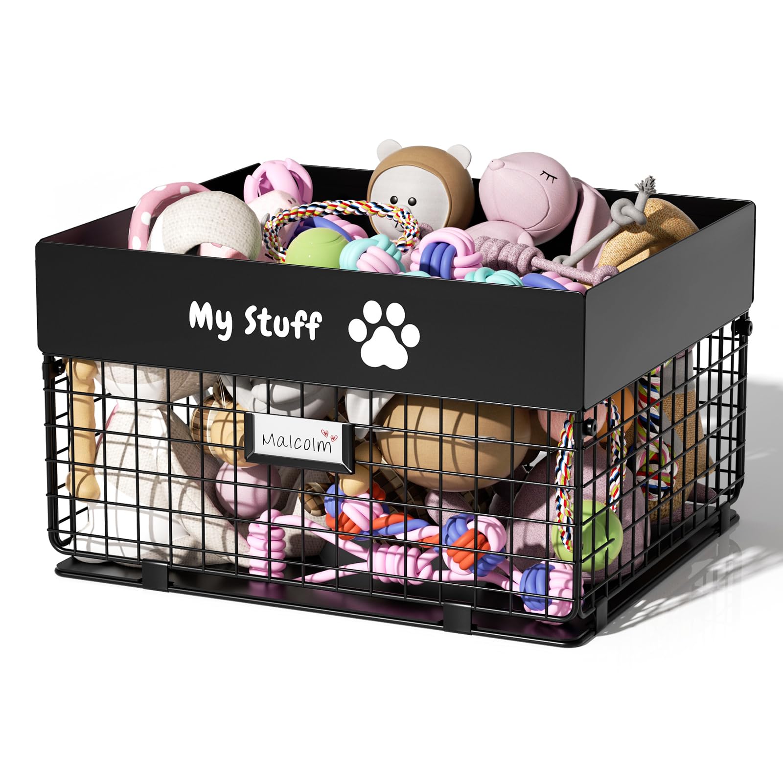 Durable Metal Dog Toy Basket - Large Pet Toy Storage Organizer for Small Dogs & Puppies - Personalized Dog Toy Box for Living Room & Bedroom - Perfect for Pet Playtime & Home Organization