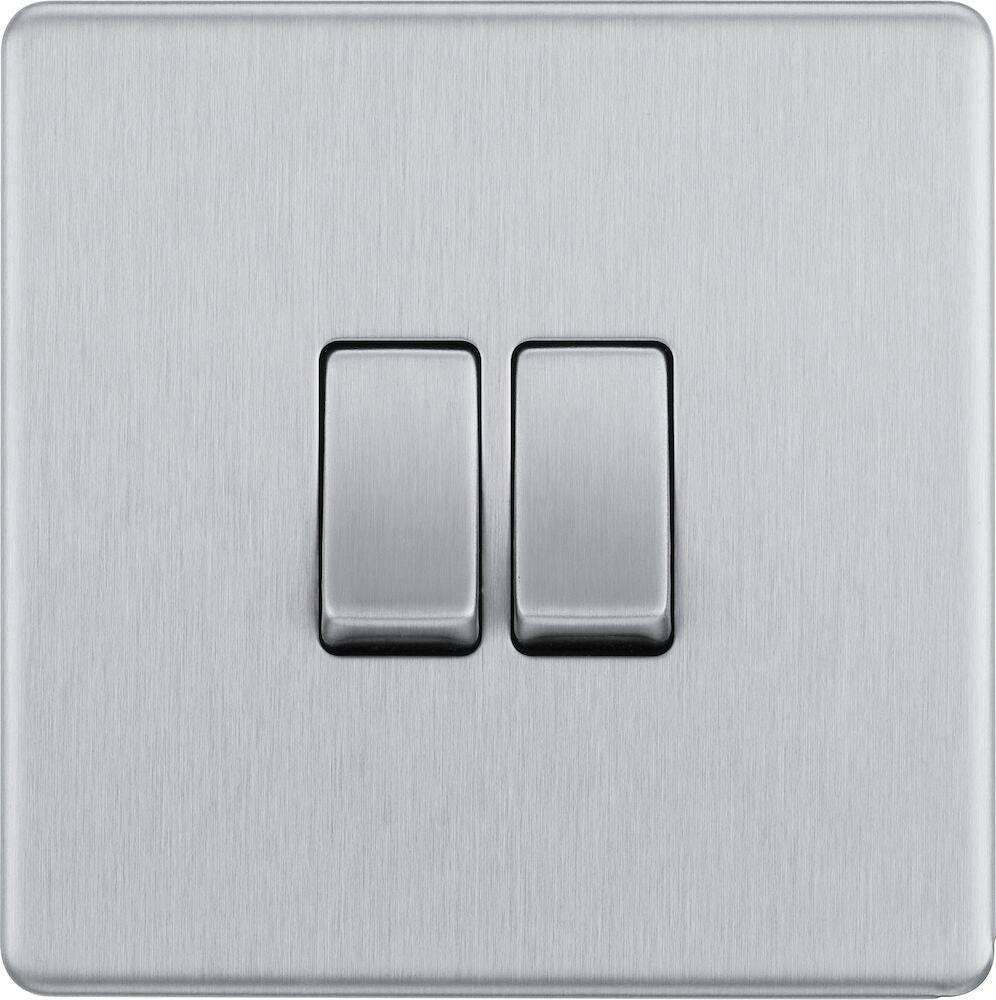 BG Nexus Screwless Brushed Steel 2G 2W Light Switch FBS42 - Modern Electrical Switch for Home & Office Decor