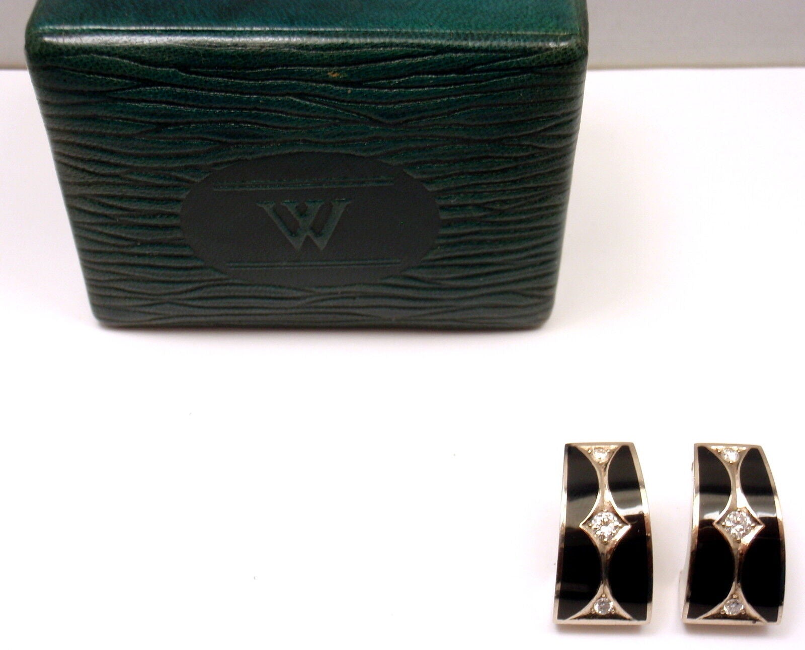 Stephen Webster 18K White Gold Diamond Black Enamel Earrings with Gift Box - Luxury Jewelry for Women, Perfect for Weddings, Parties & Special Occasions