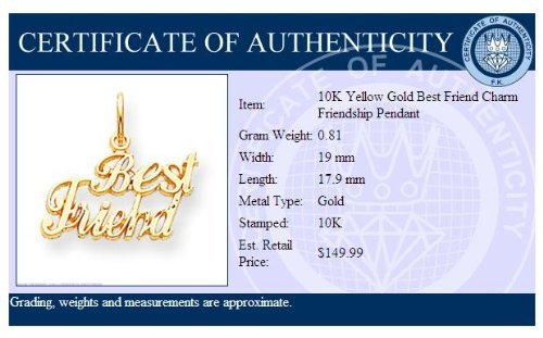 FindingKing 10K Yellow Gold Best Friend Charm Friendship Pendant - Perfect Gift for Birthdays, Anniversaries & Special Occasions