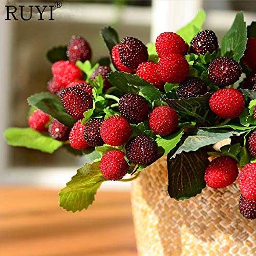 9 Heads Artificial Strawberry Silk Fruit Decoration - Realistic Fake Strawberries for Home Decor, Wedding Centerpieces, and Photo Props (Red, 1pc)