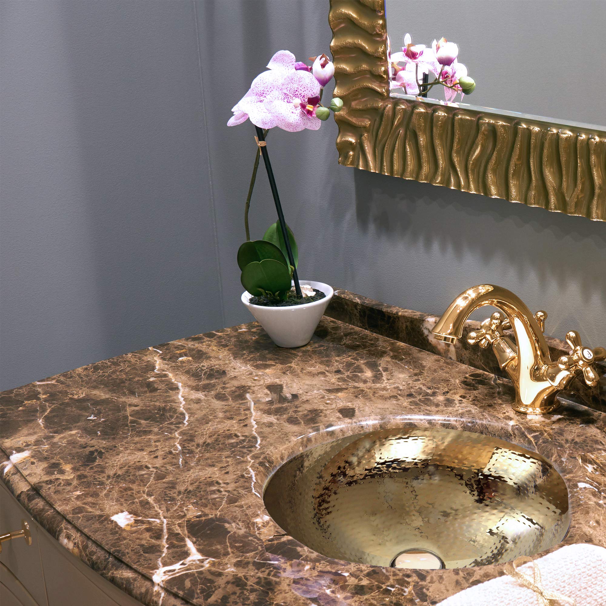 Handcrafted 15-Inch Hammered Round Vanity Sink - Solid Brass Nantucket Sinks RLB-OF for Bathroom Remodel | Farmhouse & Coastal Style Decor