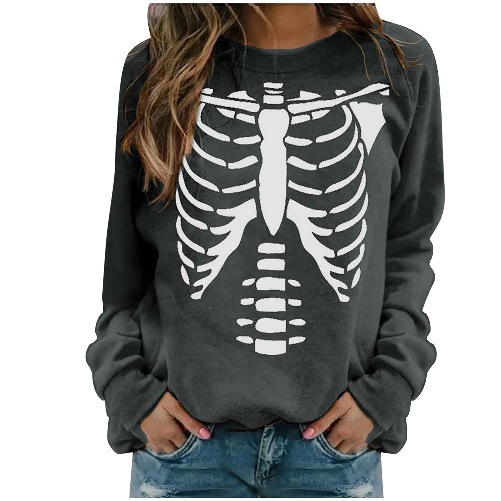XTBFOOJ Women's Halloween Print Hoodie - Loose Fit Pullover Jacket, Long Sleeve Blouse & Casual Tee Top for Fall Fashion, Outdoor Activities & Cozy Loungewear