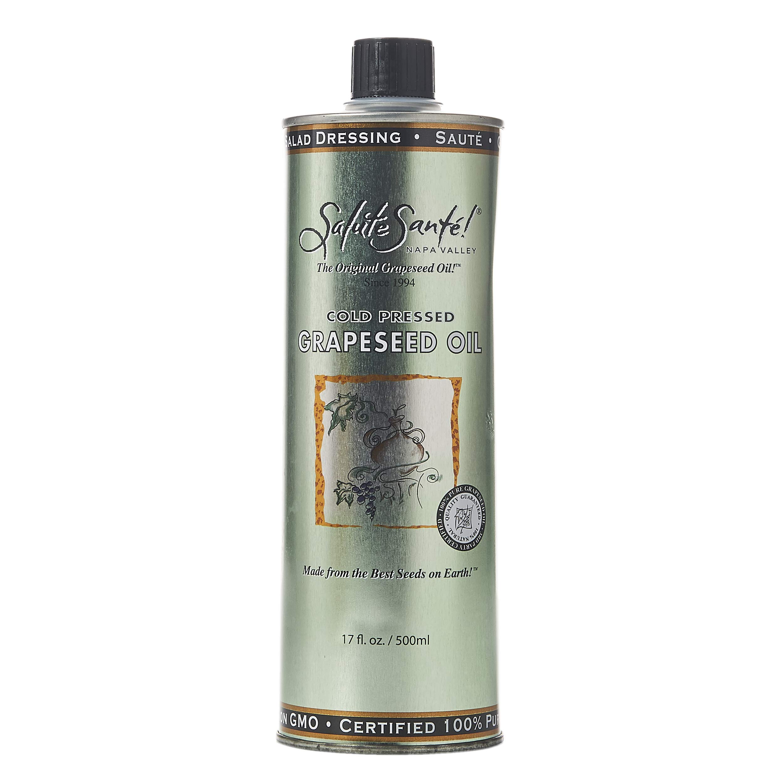 Salute Santé! Premium Grapeseed Oil Gift Set - Cold Pressed, High Heat Cooking Oil | Oprah's Favorite Healthy Oil for Chefs & Food Lovers | Perfect for Sautéing, Baking & Salad Dressings