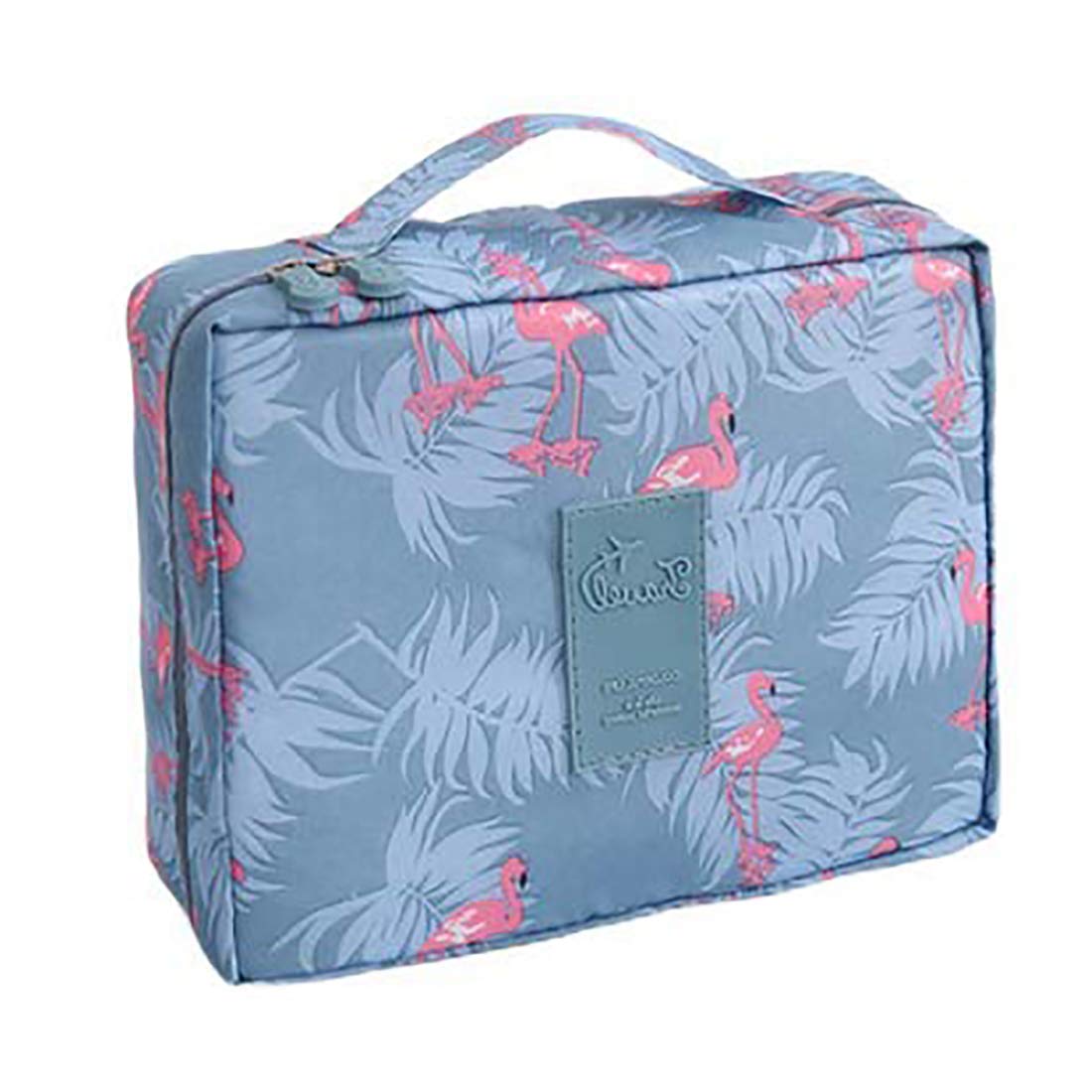 AB SALES Travel Toiletry Bag for Women - Large Capacity Waterproof Cosmetic Makeup Organizer with Flamingo Design (Blue) - Perfect for Vacation, Gym, Business Trips & Daily Essentials Storage