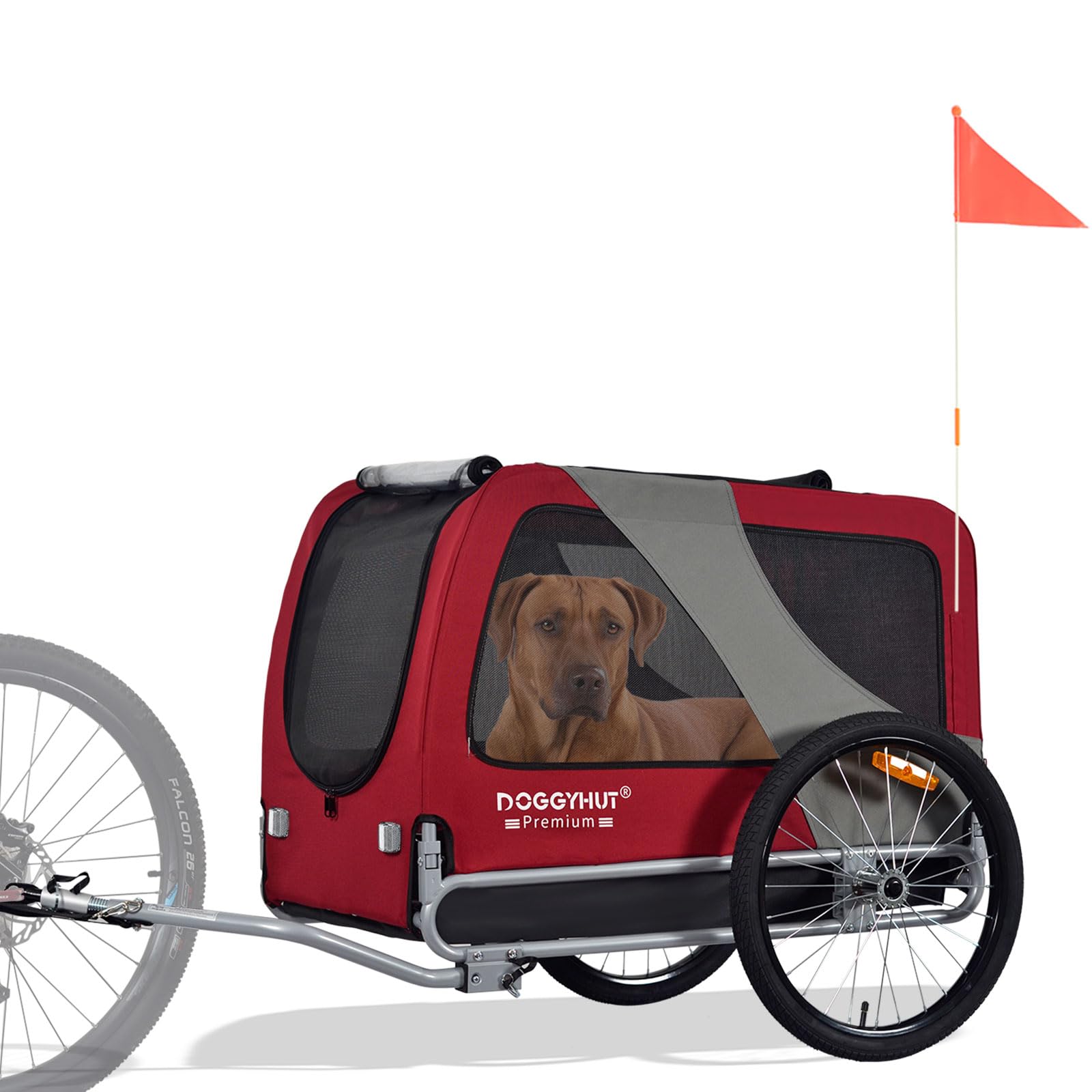 DOGGYHUT® XL Dog Bike Trailer for Large Dogs - Heavy Duty 100 lbs Capacity Pet Bicycle Carrier with Foldable Frame & Low Center Gravity - Perfect for Cycling, Jogging, Outdoor Adventures with Your Dog