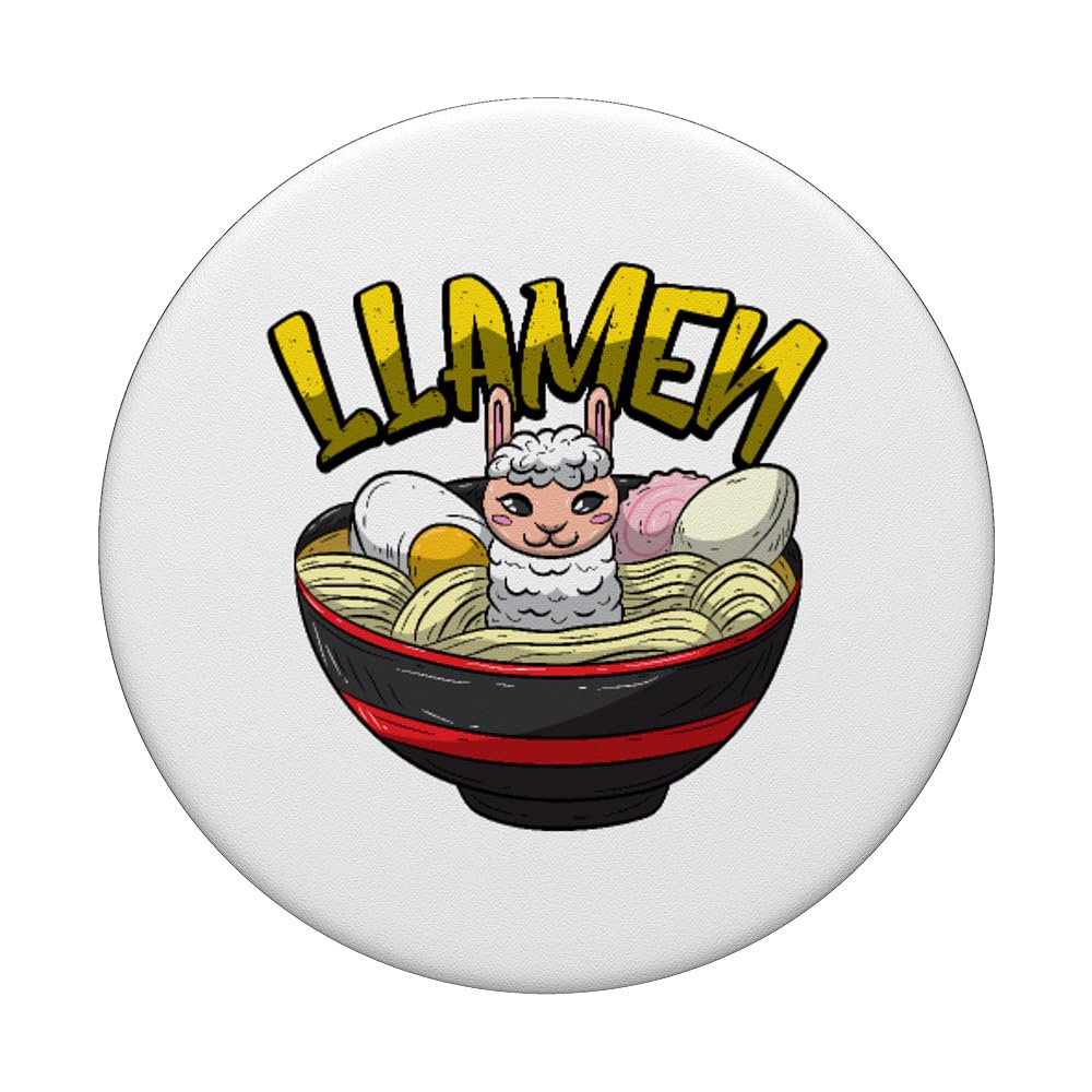 Funny Llama Ramen Pun PopSocket - Adhesive PopGrip for Phones with Cute Swimming Llama in Noodle Soup Design - Perfect for iPhone Cases, Android Devices & Tech Accessories - Great Gift for Anime Lovers, Ramen Fans & College Students