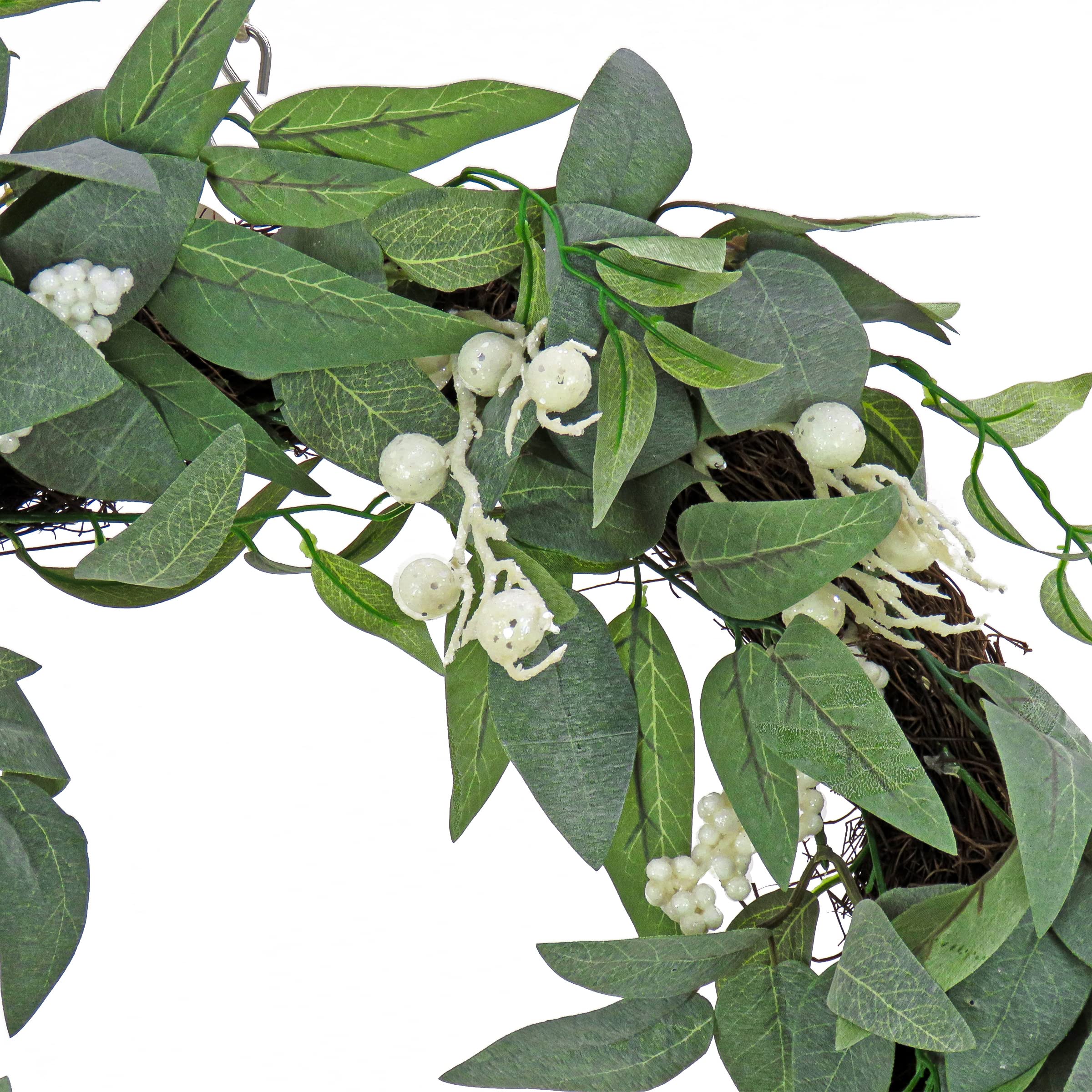National Tree Company 24 Inch Artificial Christmas Wreath with Mixed Green Leaves & White Berry Clusters - Handcrafted Woven Branch Base for Holiday Door Decor, Fireplace Mantel & Seasonal Home Decoration
