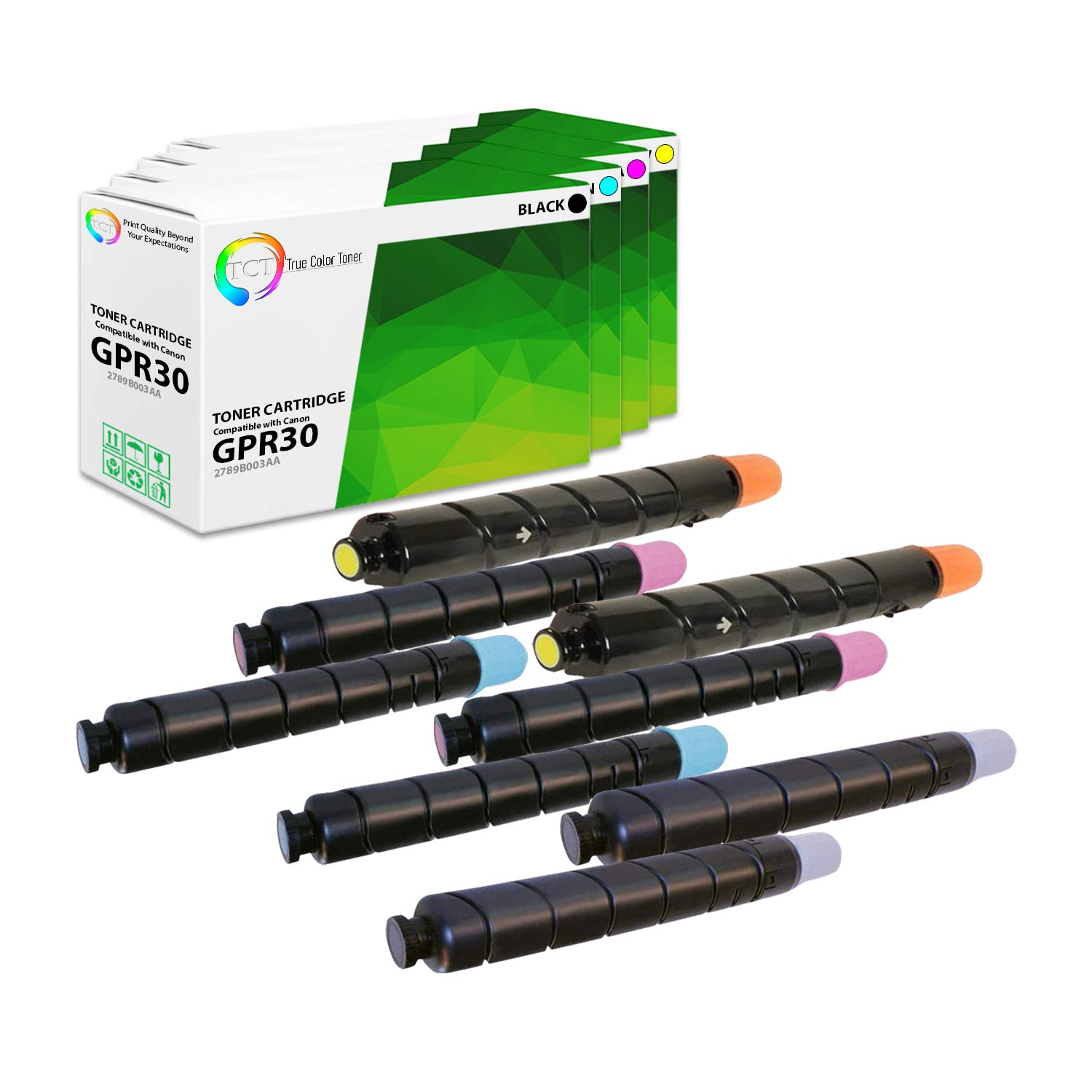 TCT Premium Compatible Toner Cartridge Replacement for Canon GPR30 - Works with ImageRunner C5045 C5051 C5250 Printers (Black 2789B003AA, Cyan 2793B003AA, Magenta 2797B003AA, Yellow 2801B003AA) - 8 Pack - High-Quality Printing for Office Documents, Reports & Marketing Materials