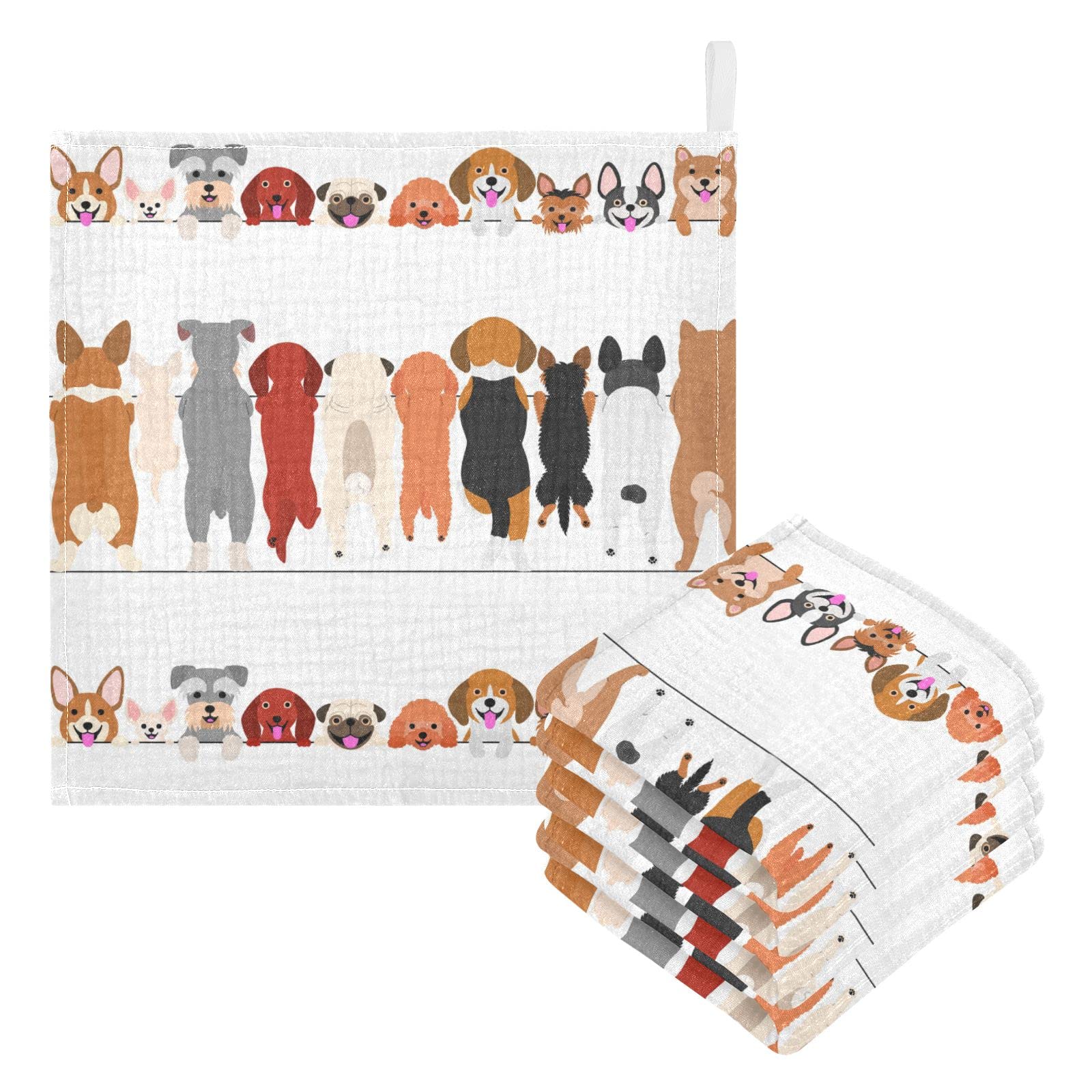 Cute Puppy Baby Washcloths - Soft Absorbent Muslin Burp Cloths for Newborns & Infants (12x12 Inches, 3-Pack) - Perfect for Bath Time, Feeding & Gentle Face Cleaning - Ideal Baby Shower Gift for Boys & Girls