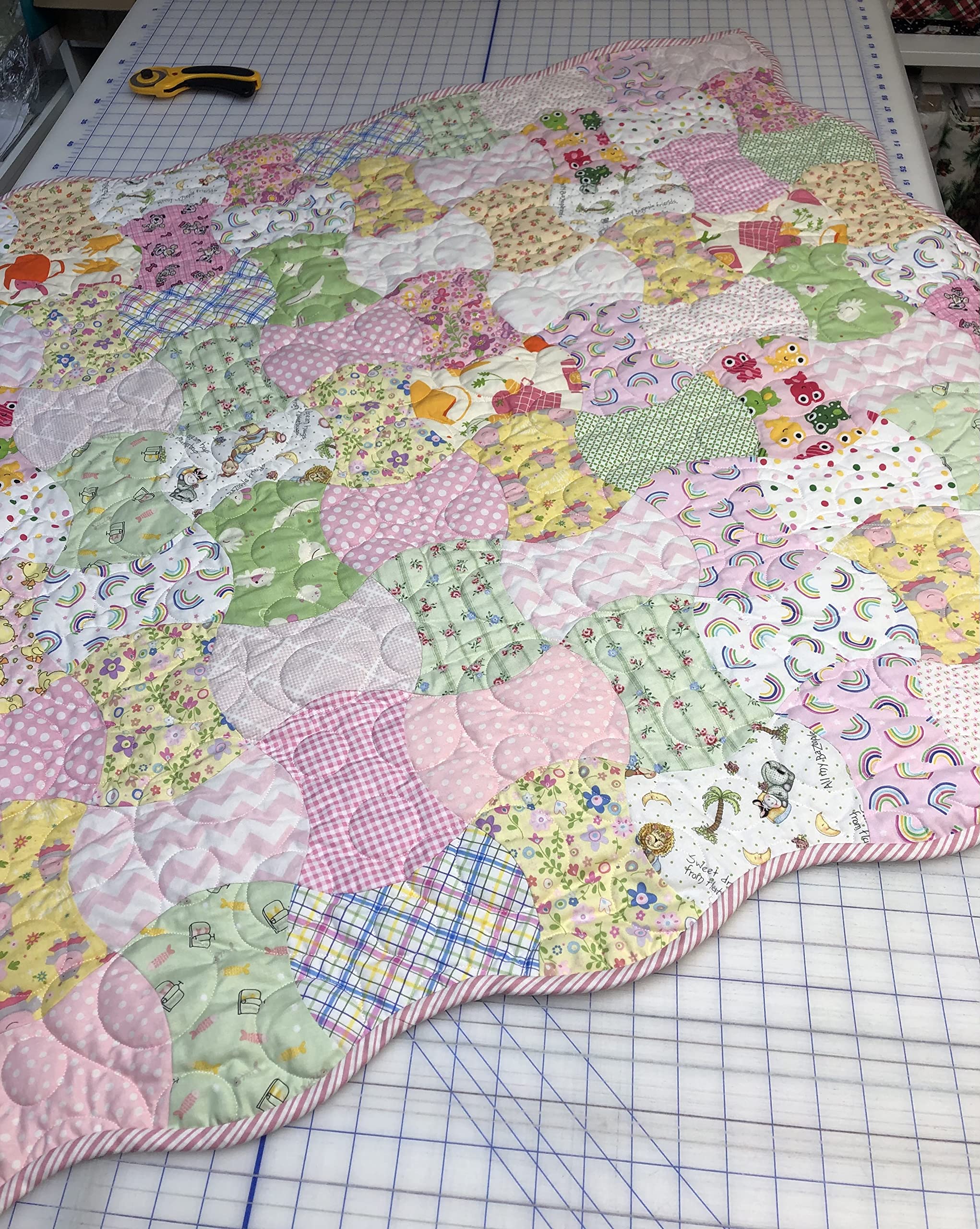 Baby Girl Scrappy AppleCore Quilt Kit - Precut Cotton Quilting Supplies with Pink Backing | DIY Sewing Project for Beginners | Perfect for Nursery Decor, Baby Shower Gifts & Memory Quilts
