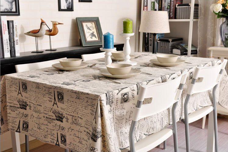 Eiffel Tower Tablecloth - Black & White Linen Wedding Dining Table Cover for Kitchen, Party & Special Occasions
