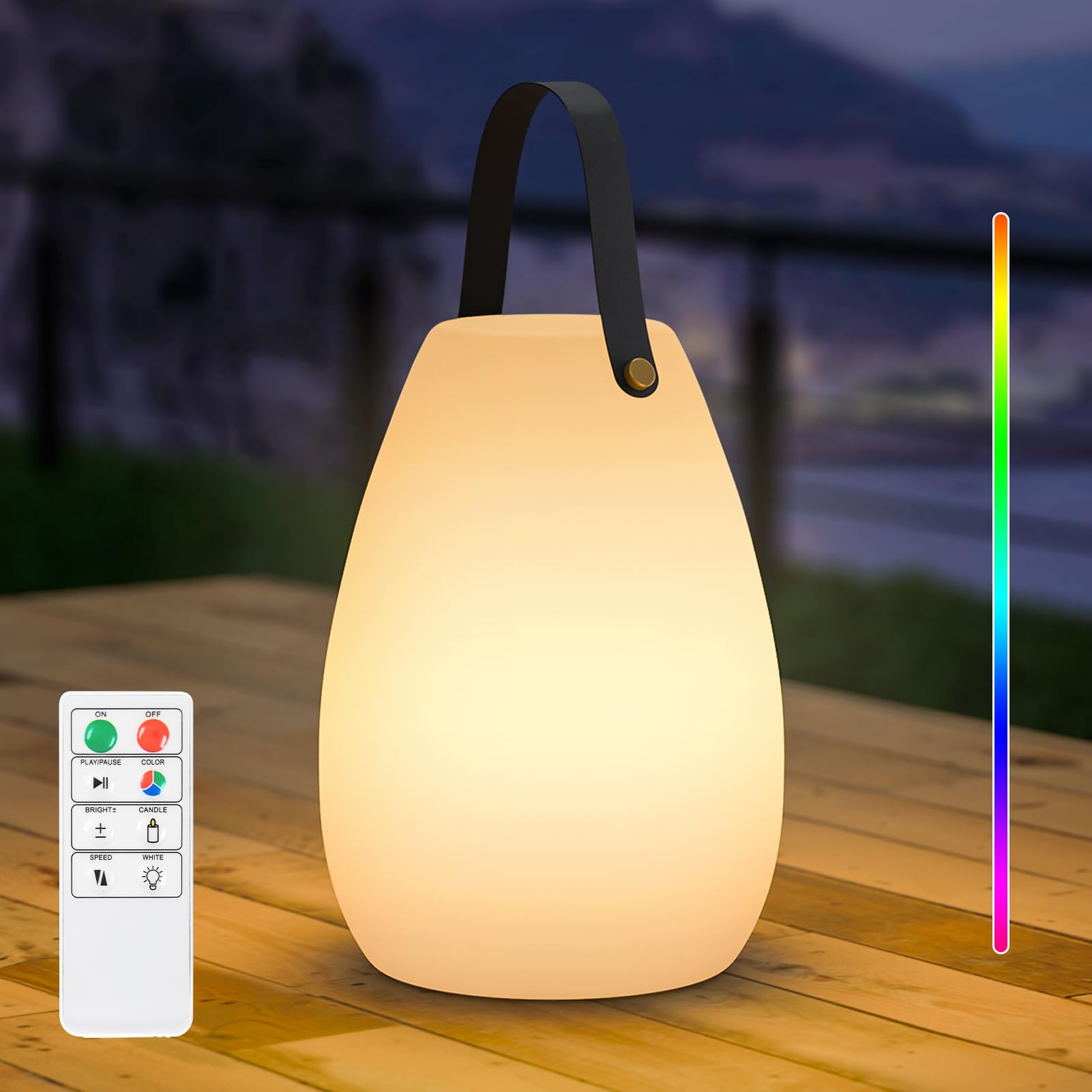 Rechargeable Waterproof Outdoor Table Lamp with Silicone Handle - Remote Controlled Cordless LED Light with Multi-Color & Warm White Options - Perfect for Patio, Garden, Camping, Backyard & Outdoor Dining (Solo Pack)