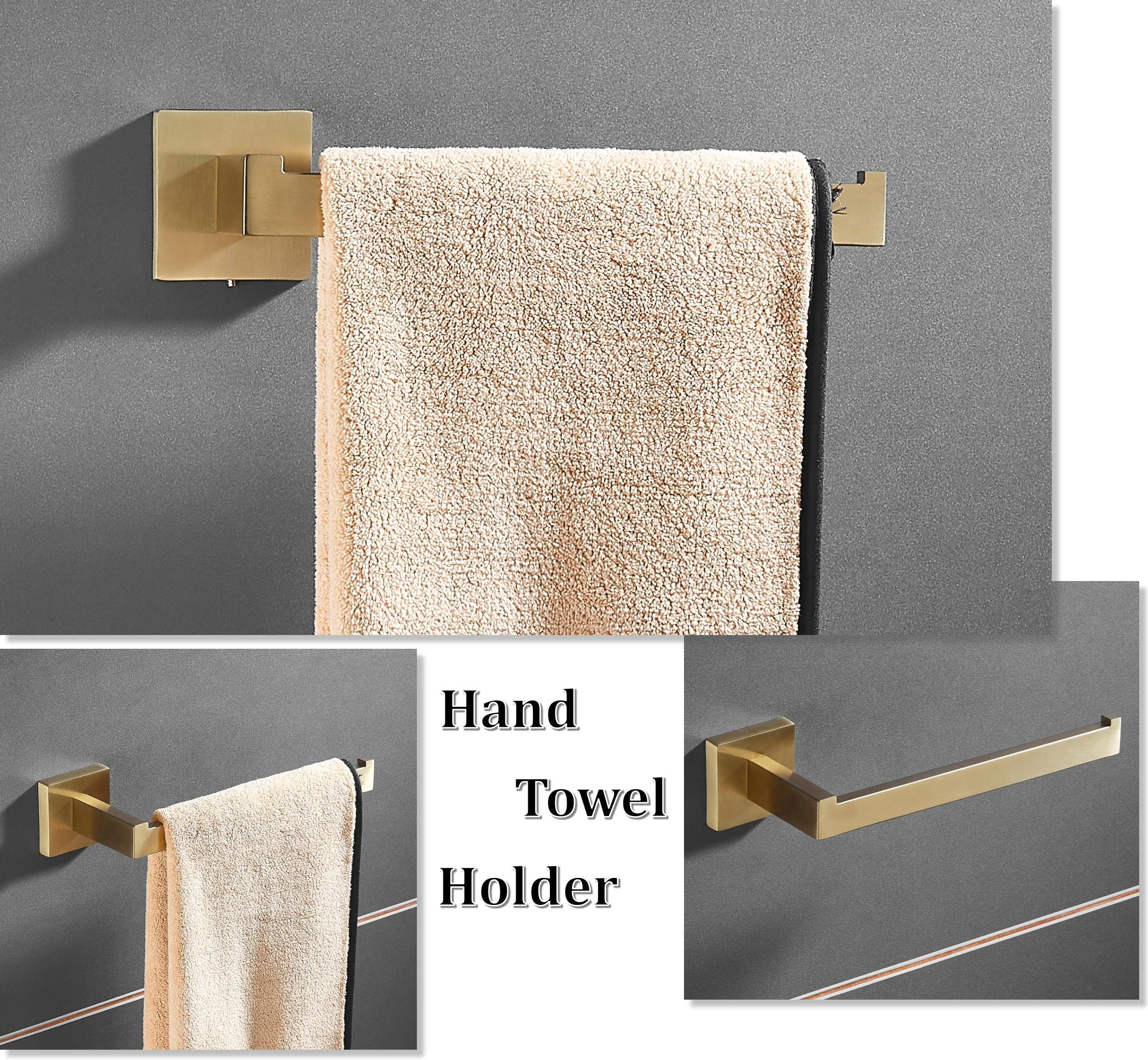SHUNLI Brushed Gold Toilet Paper Holder & Hand Towel Holder Set - 2 Piece Wall Mounted Bathroom Hardware, SUS304 Stainless Steel Towel Ring & Bar for Modern Home Decor