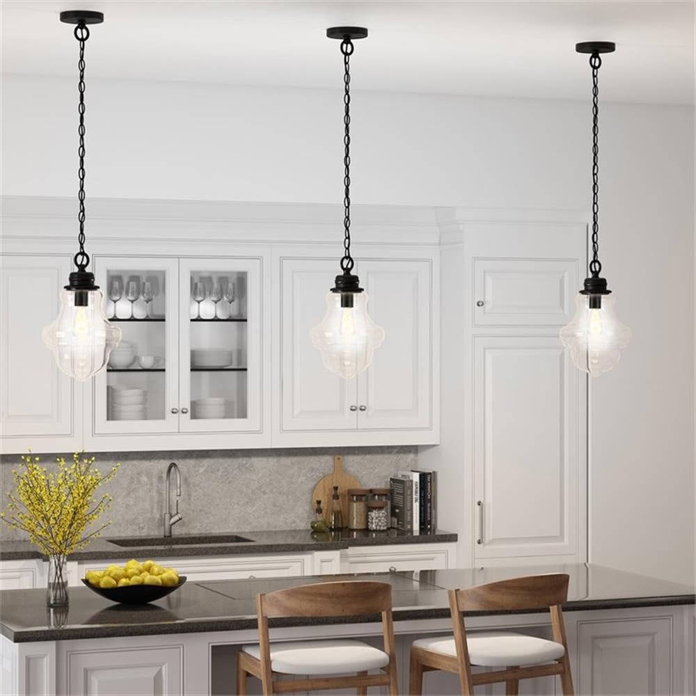 Henn&Hart 9 Inch Blackened Bronze Metal and Glass Pendant Light Fixture - Perfect for Dining Room, Kitchen Island, or Entryway Lighting