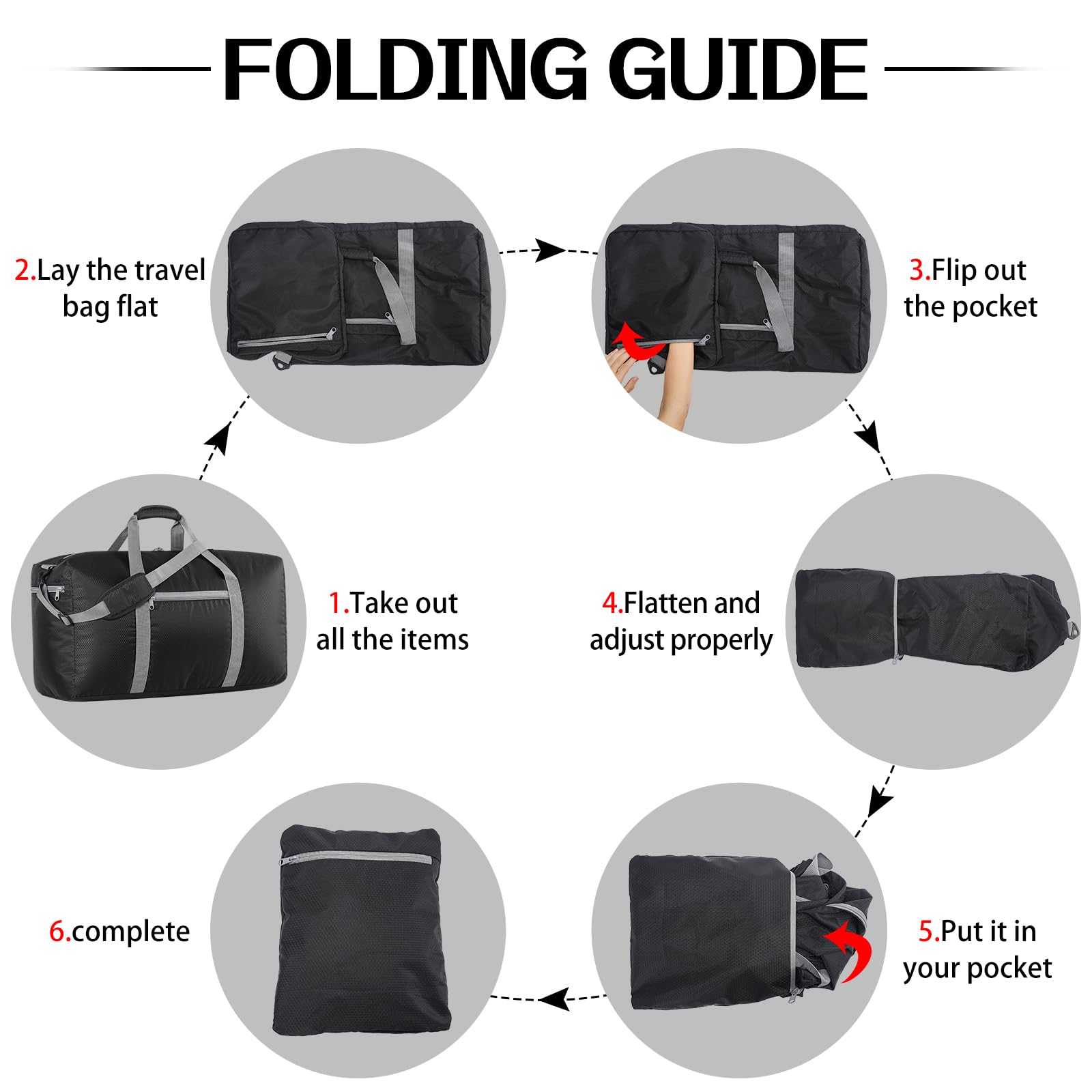 65L Foldable Travel Duffle Bag - Large Waterproof Luggage Storage Bag for Weekender, Sport, Camping & Gym - Black - Perfect for Weekend Getaways, Outdoor Adventures & Sports Equipment Storage