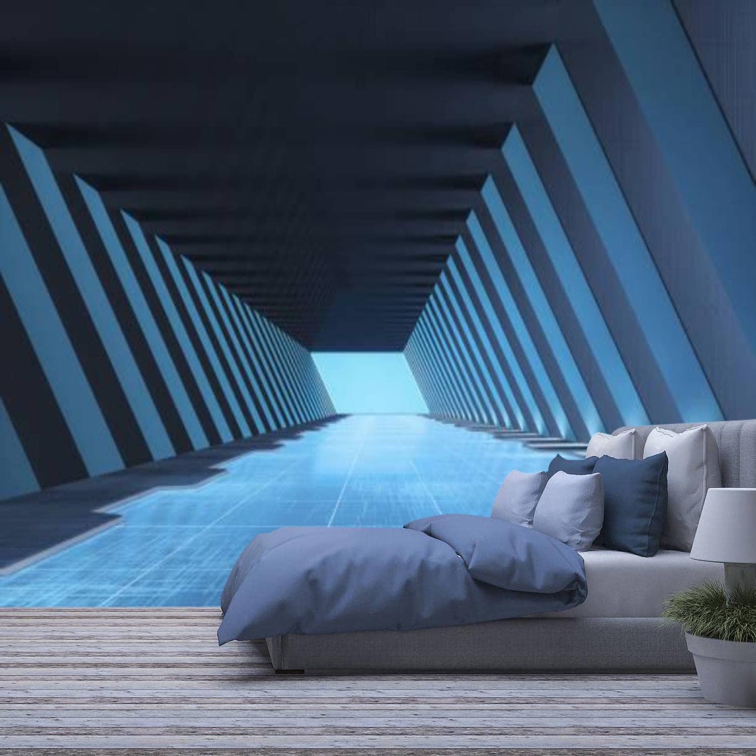 Modern 3D Removable Wallpaper - Self-Adhesive Futuristic Tunnel Design Wall Mural - Peel and Stick Wall Stickers for Living Room, Bedroom Decor - Perfect for Home Office, Nursery & Accent Walls