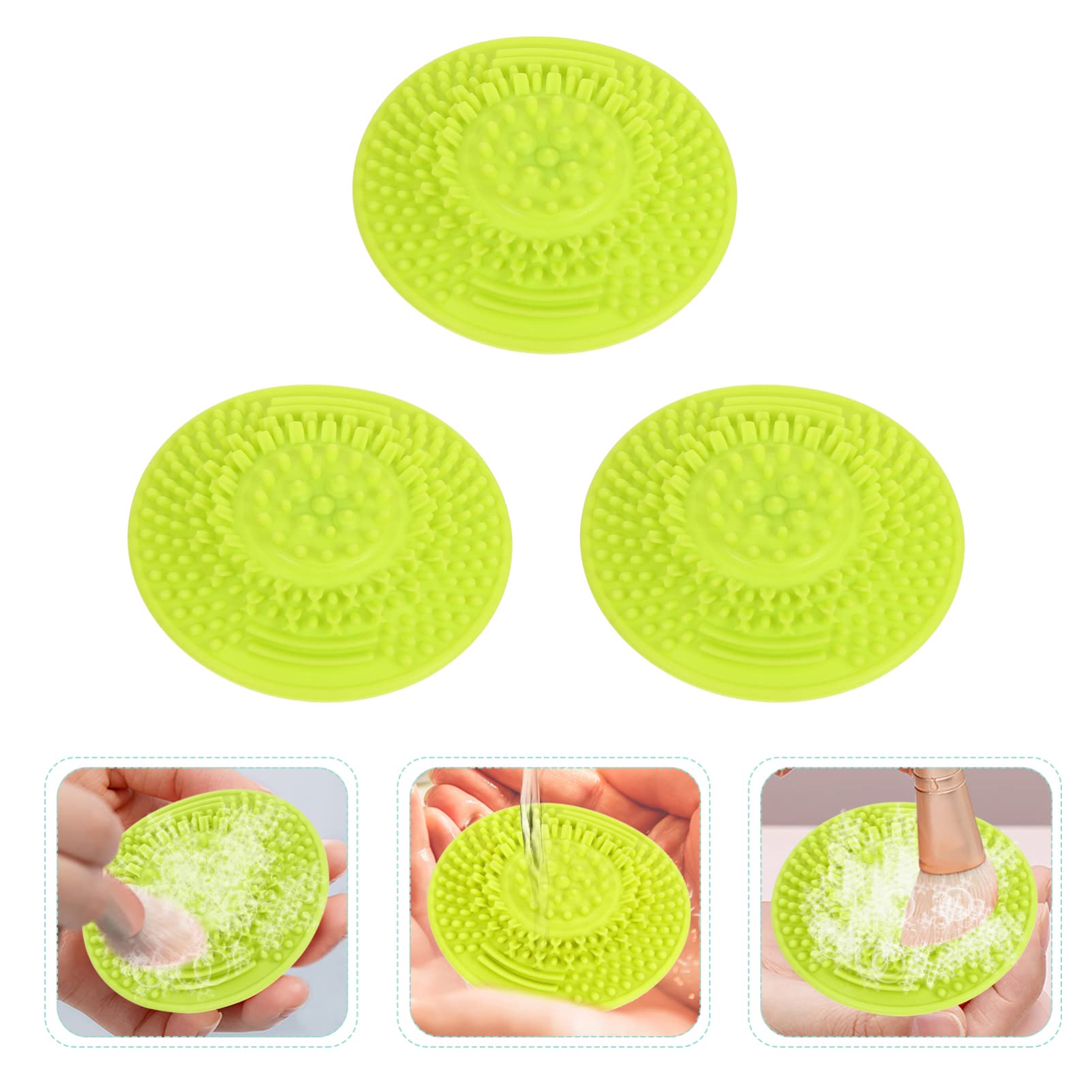 Beaupretty Silicone Makeup Brush Cleaning Mat - 3 Pack Cosmetic Brush Scrubber with Suction Cups | Portable Makeup Brush Cleaner for Women & Girls | Perfect for Home, Travel & Professional Salon Use | Grass Green