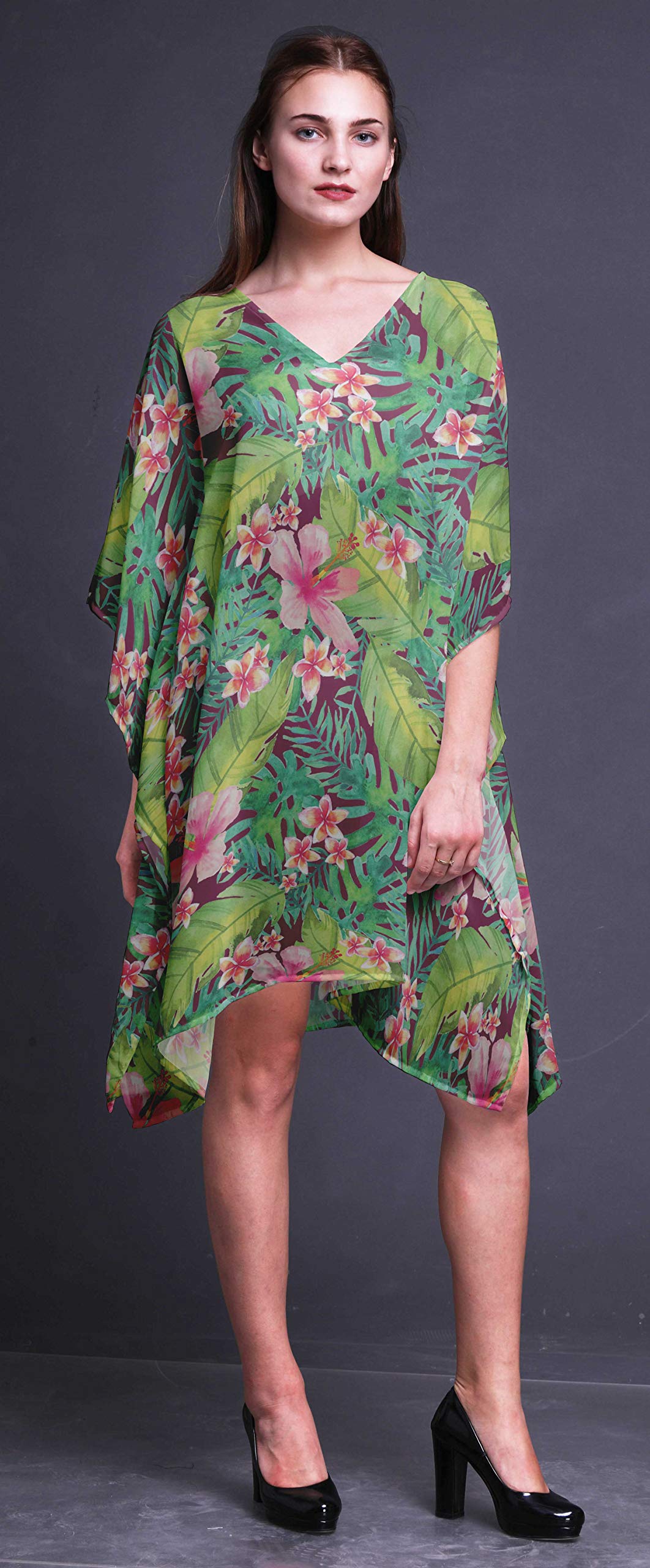 Bimba Women's Short Caftan Midi Dress - Beach Cover Up Swimwear, Summer Boho Kaftan for Poolside, Vacation & Resort Wear