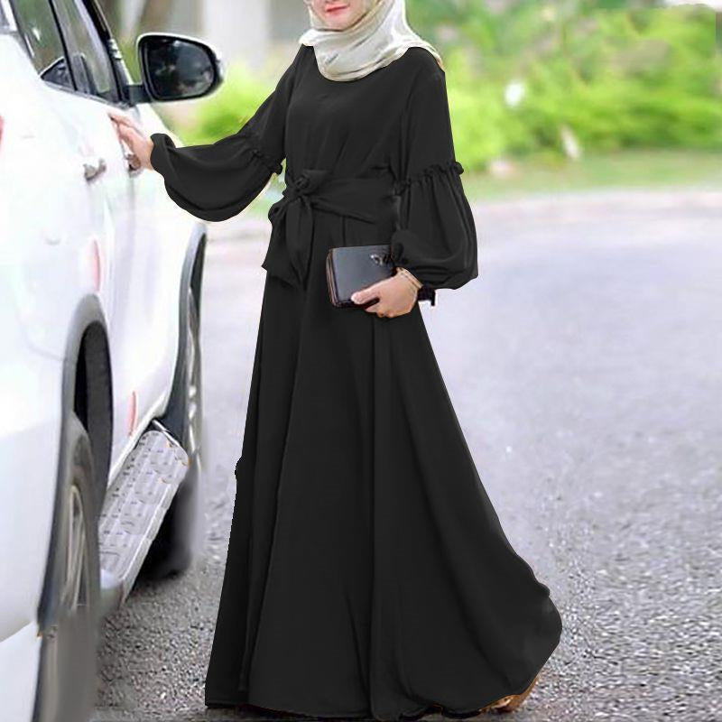 Elegant Solid Color Long Sleeve Ruffled Dress for Women - Perfect for Office Wear, Parties & Special Occasions