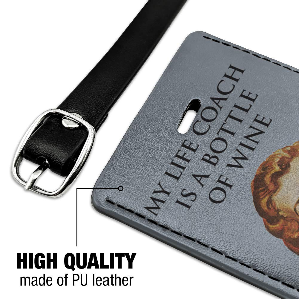 Funny Wine Lover Luggage Tag - Leather Rectangle ID Card Holder for Suitcases & Bags | Perfect for Travel, Gifts & Wine Enthusiasts