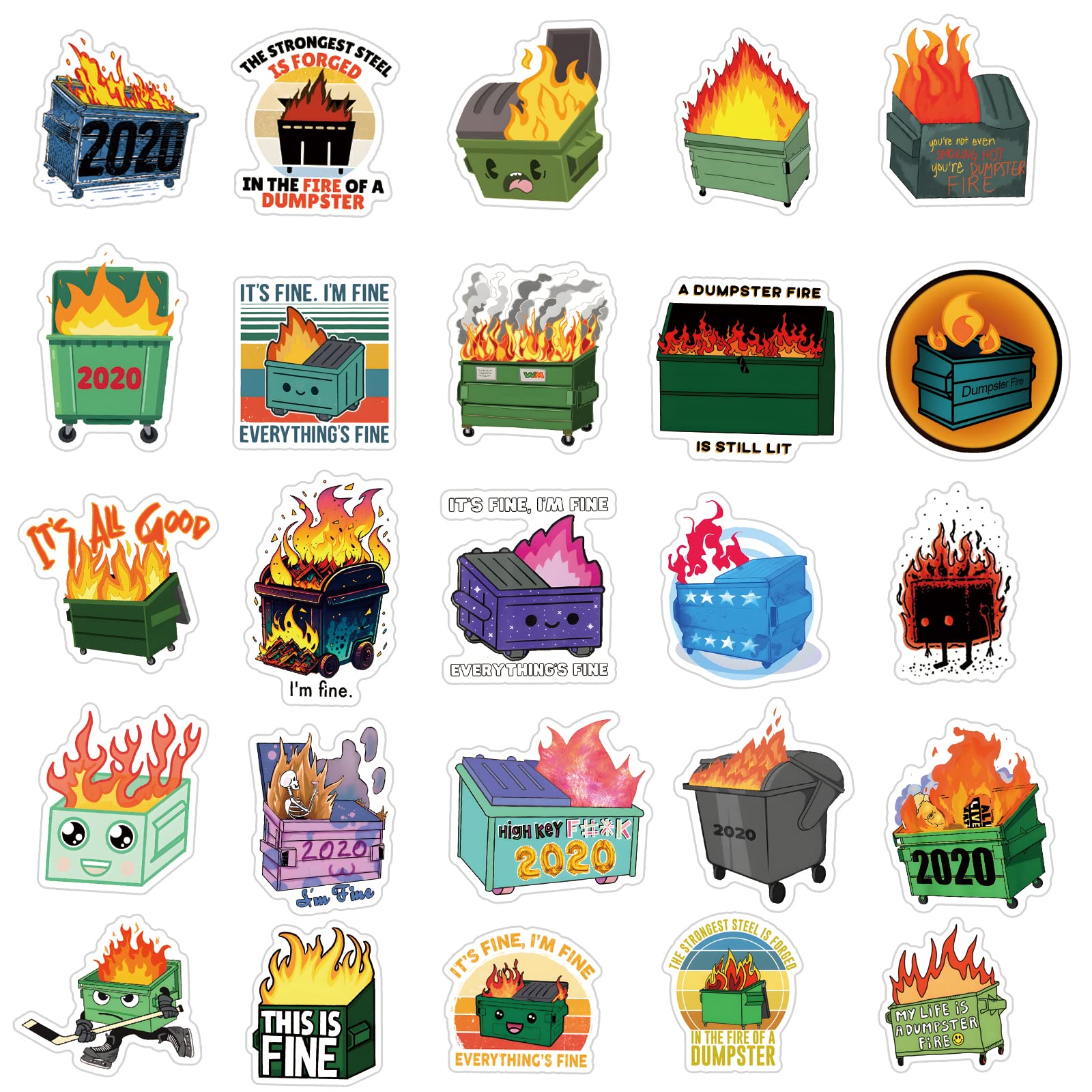 61PCS Dumpster Fire Vinyl Waterproof Stickers - Durable Decals for Scrapbooking, Journals, Laptops, Bumpers, Skateboards & Water Bottles - Fun Cartoon Anime Stickers for Kids, Teens & Adults - Perfect for DIY Crafts, School Supplies & Personalizing Devices