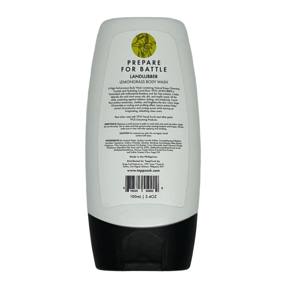 ToppCock Landlubber Lemongrass Body Wash 100ml - Refreshing & Hydrating Shower Gel for Men & Women - Perfect for Daily Use, Gym, Travel & Sensitive Skin Care