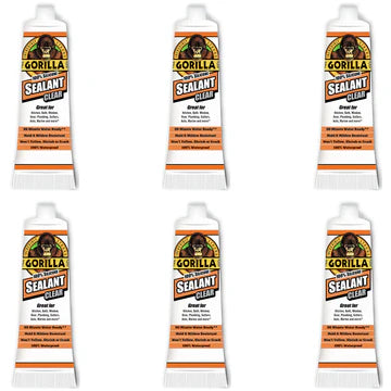 Gorilla 6-Pack 2.8 oz Squeeze Tubes - 100% Silicone Sealant Caulk, White - Waterproof Adhesive for Bathroom, Kitchen & Window Repairs