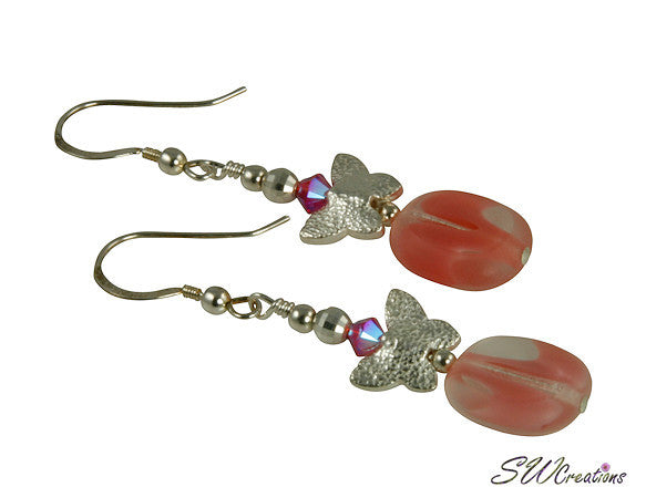Handmade Candy Pink Butterfly Earrings for Women - Boho Chic Dangle Earrings for Party, Wedding & Everyday Wear