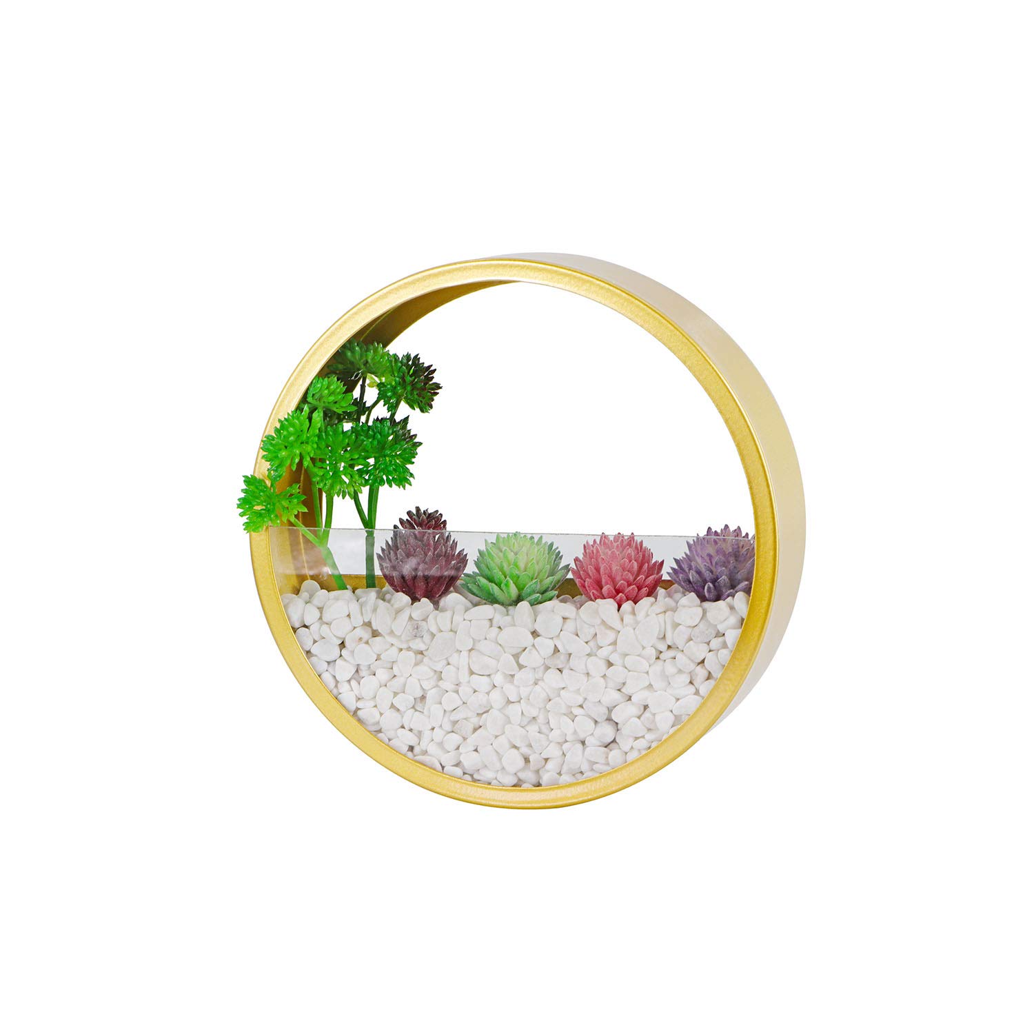 3-Pack Round Metal Glass Wall Hanging Planters - Gold Indoor/Outdoor Wall Planter Pots for Home, Office & Garden Decor