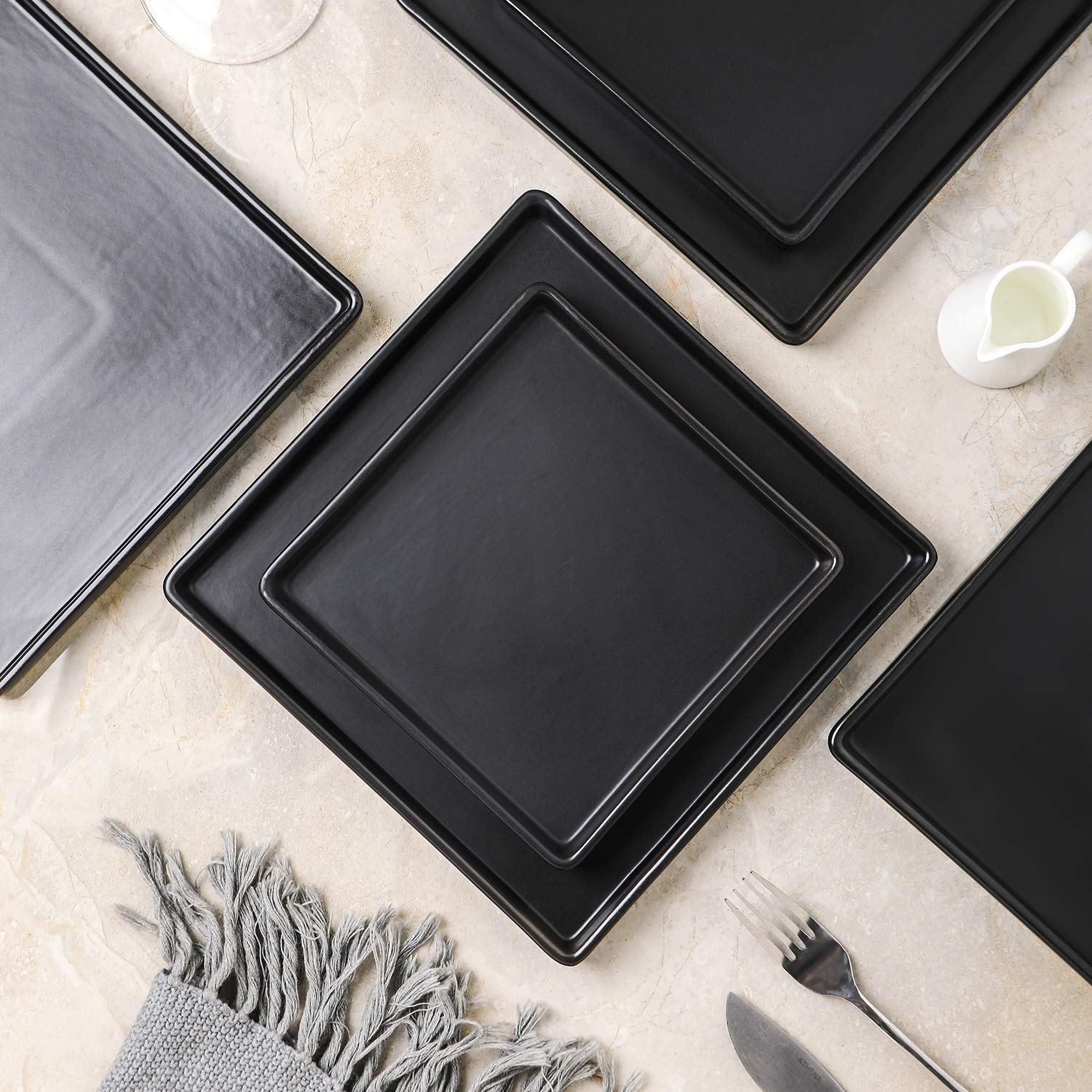 Grace Stoneware Dinner Plate Set of 4 - Elegant Black Stone Lain Plates for Everyday Dining, Dinner Parties & Home Decor