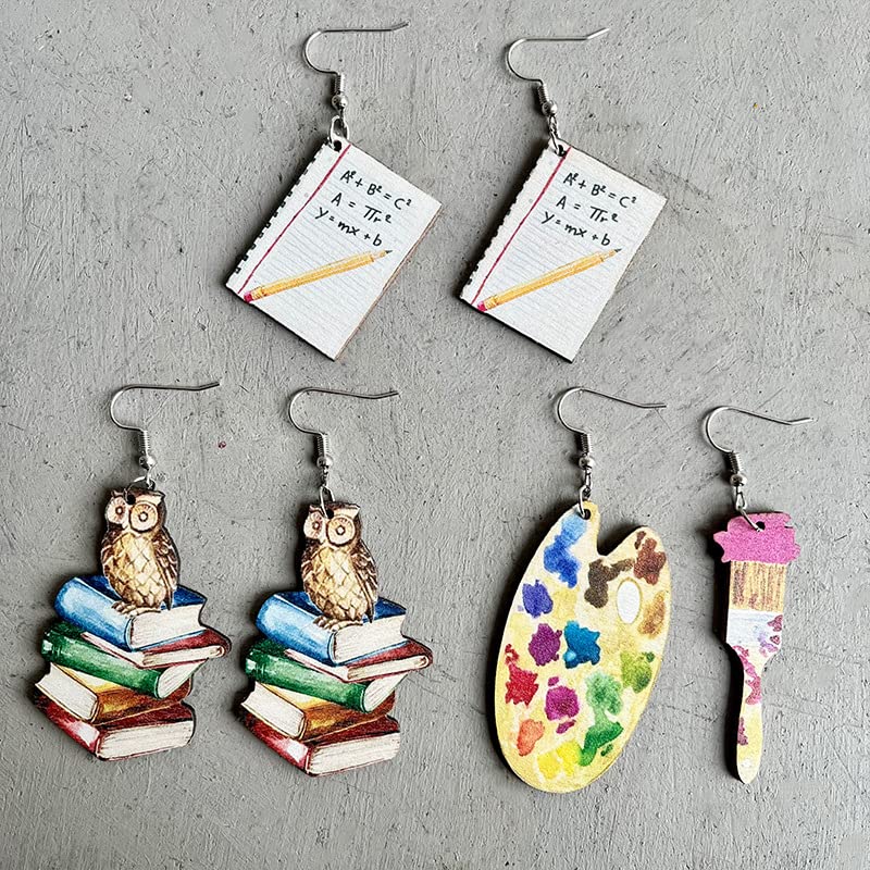 Unique Colorful Wooden Books & Pencil Drop Dangle Earrings - Handmade Clay Resin Librarian-Themed Jewelry for Women, Teachers & Students - Perfect Gift for Birthday, Christmas & Holidays - Ideal for Book Lovers, Classroom & Library Fashion