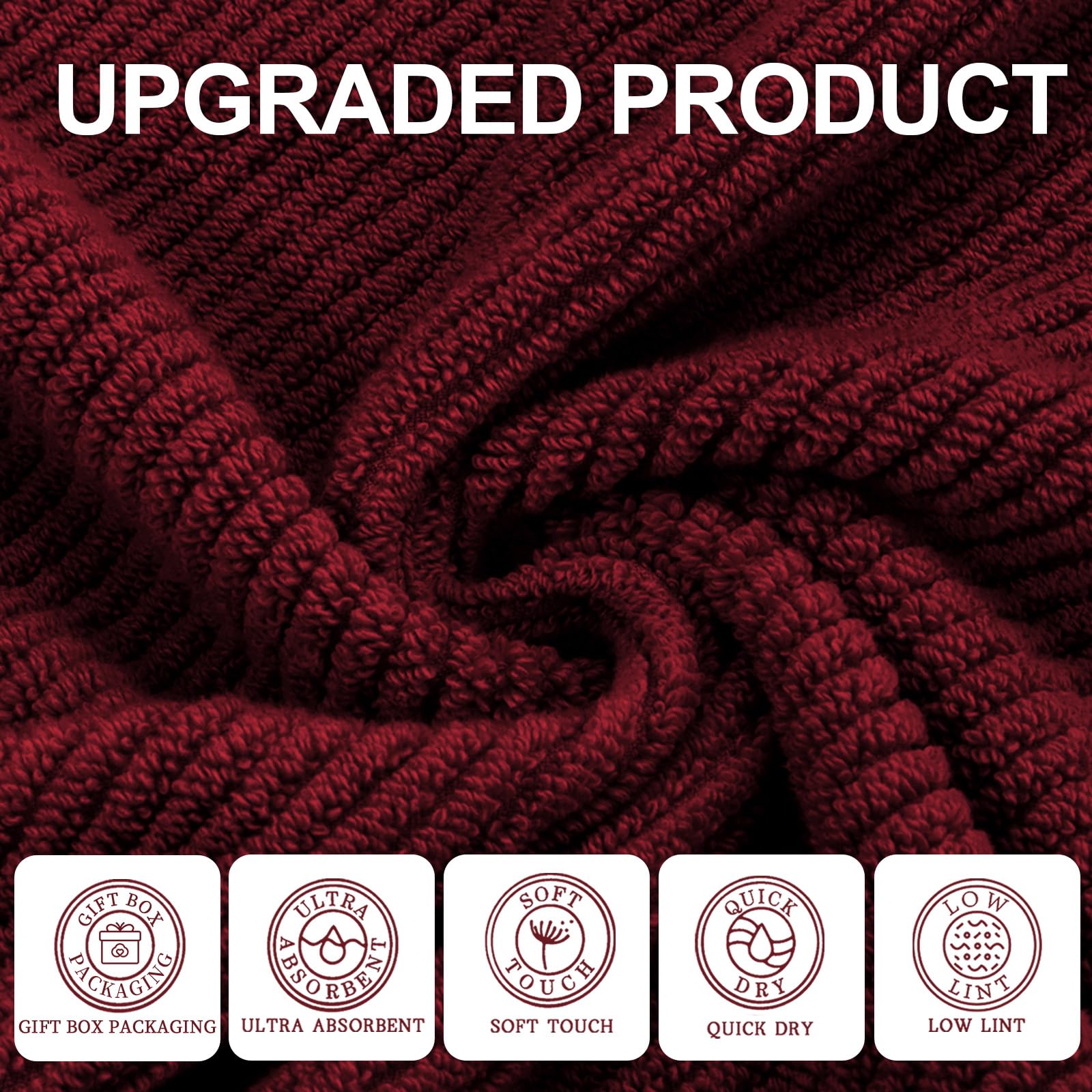VOOVA & MOVAS 13x13 Inch 100% Cotton Facial Towels - Soft, Absorbent, Quick Dry Bath & Hand Towels Set of 4 | Lightweight & Thick for Shower, Spa, Gym | Burgundy Bathroom Essentials