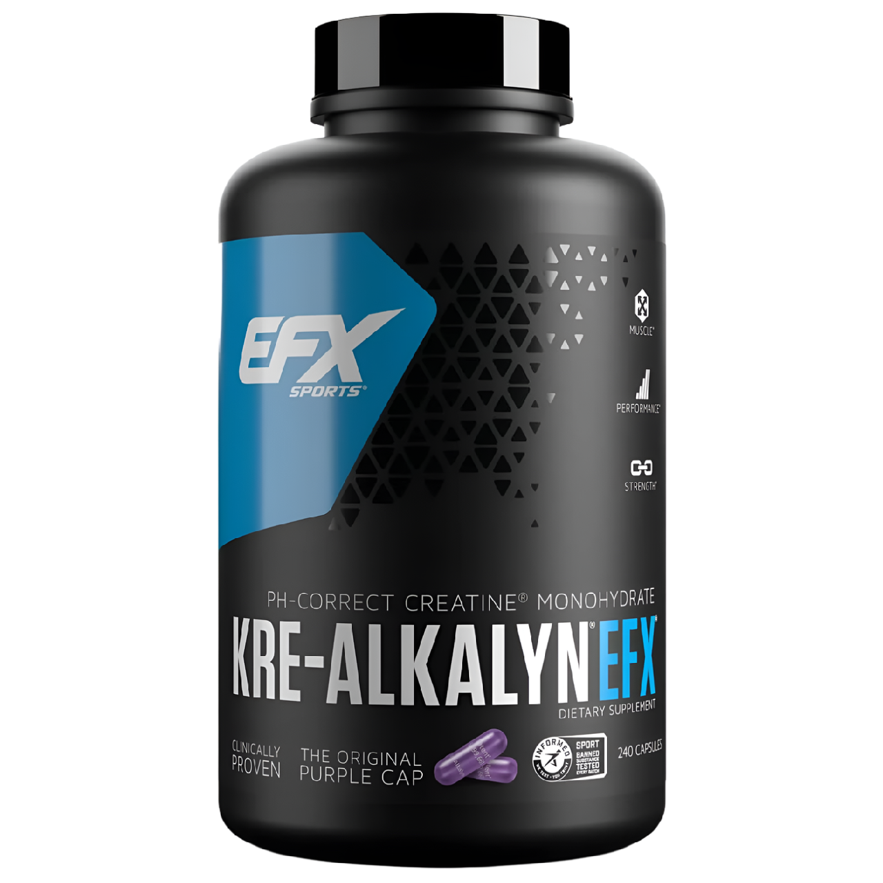 EFX Sports Kre Alkalyn 240 Capsules - Premium Creatine Supplement for Muscle Growth & Strength | Ideal for Athletes, Bodybuilders & Fitness Enthusiasts