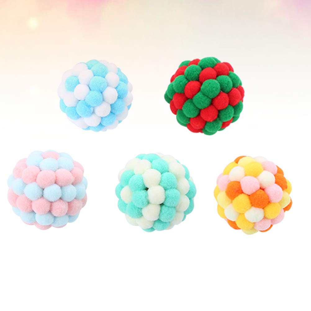 5pcs Fluffy Pom Pom Cat Toys - Interactive Crinkle Balls for Kittens, Cat Teaser & Catcher Toy with Yarn for Biting - Perfect for Playtime, Training & Bonding with Your Pet