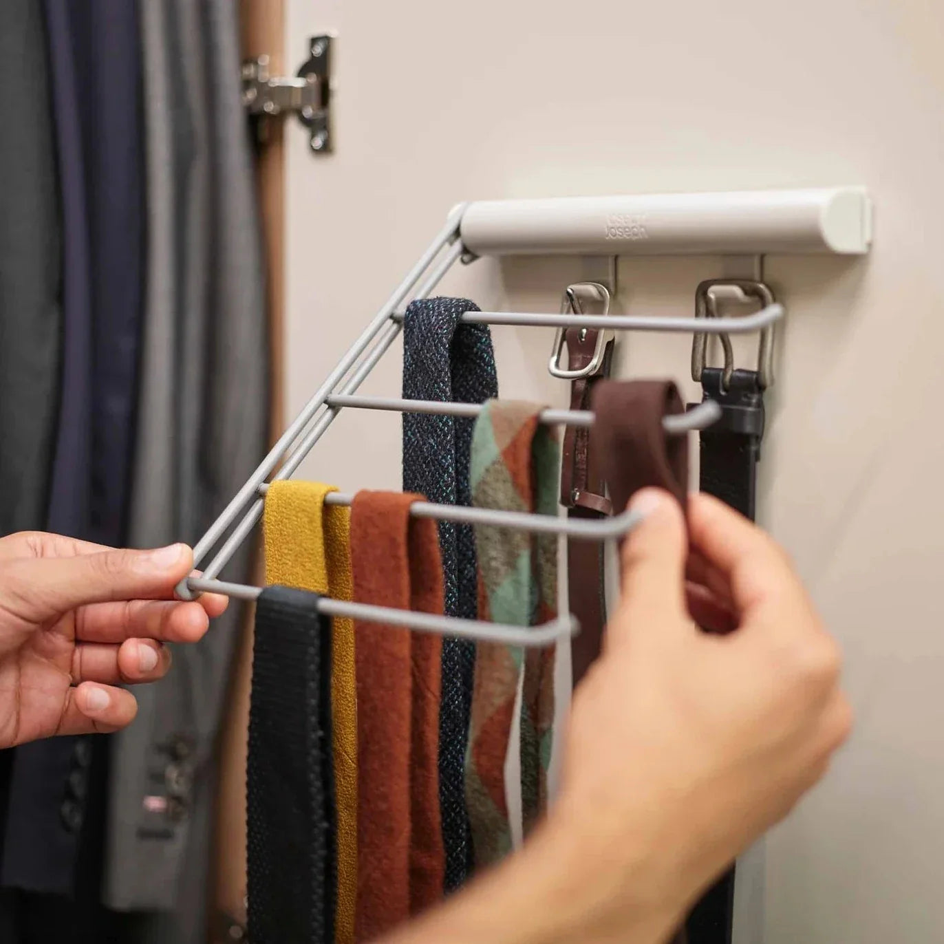 Orderly Belt, Tie & Scarf Organizer Rail in Ecru - Perfect for Closet, Bedroom & Travel Storage Organization