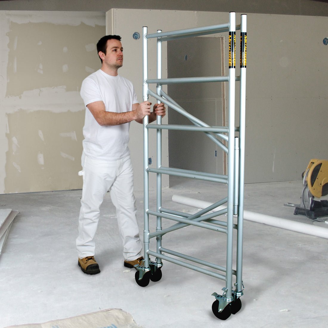 6' High Portable Aluminum Scaffold with 5 Heavy-Duty Casters & 3 Anti-Slip Platforms - Perfect for Home Renovation, Construction Work, and Warehouse Maintenance