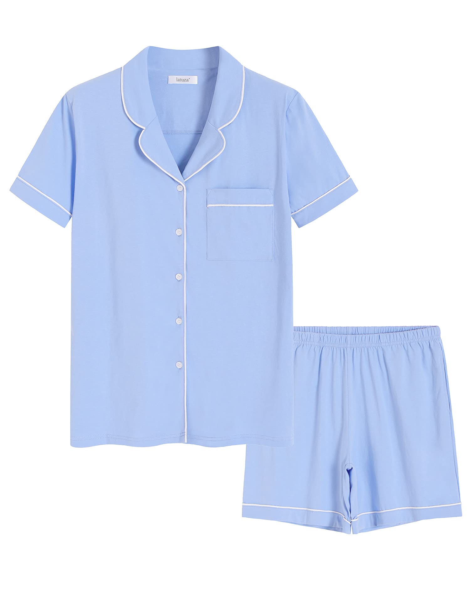 Women's Soft Cotton Button-Up Pajama Set with Sleep Shorts - Comfy Lounge Wear for Nighttime & Relaxation at Home