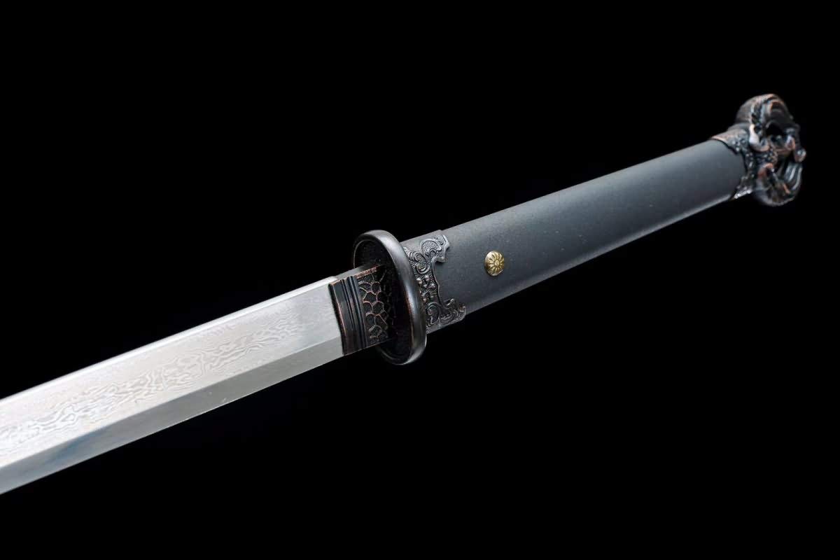 Authentic Hand-Forged Damascus Steel Chinese Han Dao Sword - Full Tang Blade with Alloy Scabbard - 41 Inch Martial Arts Sword for Collectors & Gifts - Perfect for Display, Cosplay, and Traditional Chinese Martial Arts Training