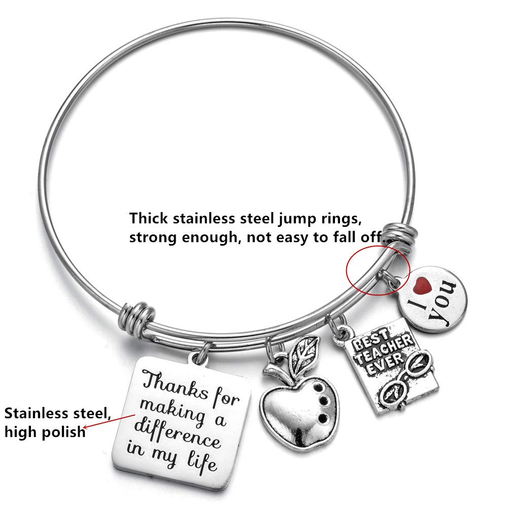 **Teacher Appreciation Gifts Bracelets - Adjustable Graduation Bangle with Apple Charm, Inspirational Jewelry for Educators | Perfect for Thank You Gifts, End of Year Celebrations & Classroom Rewards**