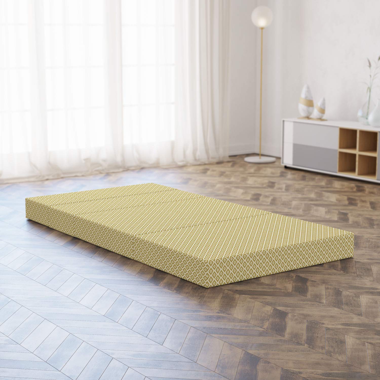Ambesonne Retro Foldable Mattress - Diamond Line Pattern Twin Size 74.8