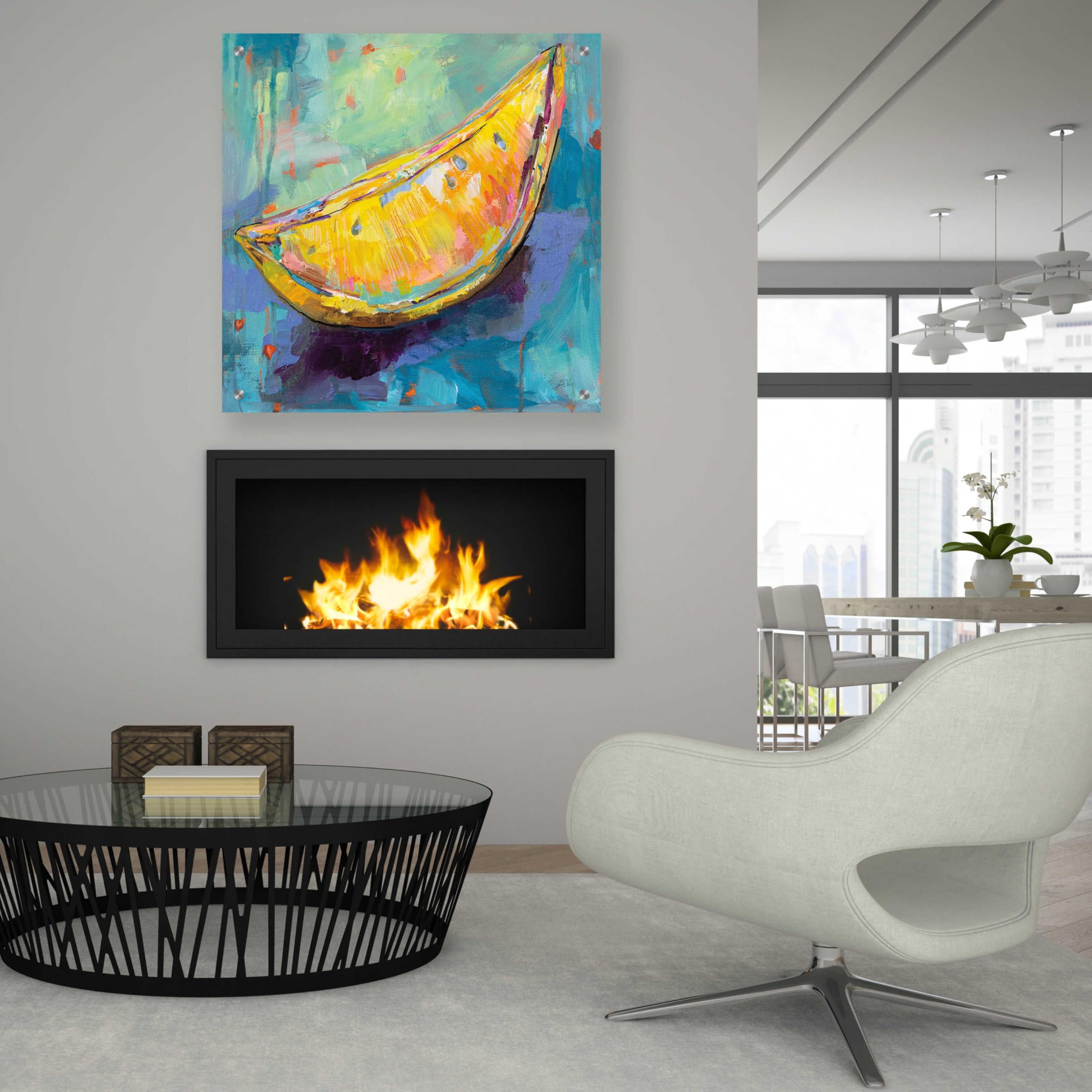 Epic Art 'Lemon Wedge' by Jeanette Vertentes - 36x36 Inch Acrylic Glass Wall Decor - Modern Kitchen & Dining Room Artwork - Vibrant Fruit Painting for Contemporary Home Decor