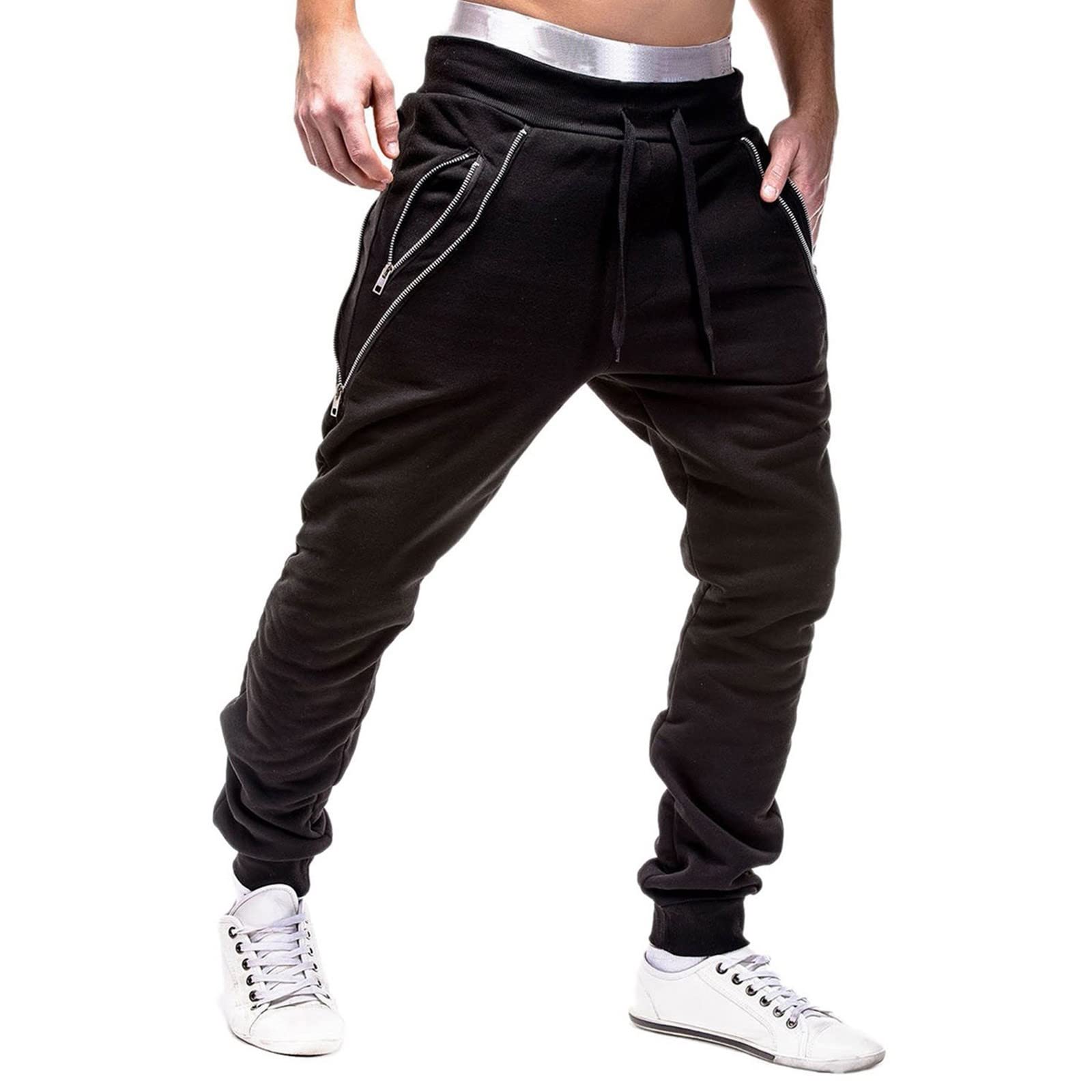 Men's Plush Band Loose Running Athletic Pants - Comfortable Workout Trousers for Jogging, Gym & Casual Wear - Black | Perfect for Sports, Exercise & Everyday Activities