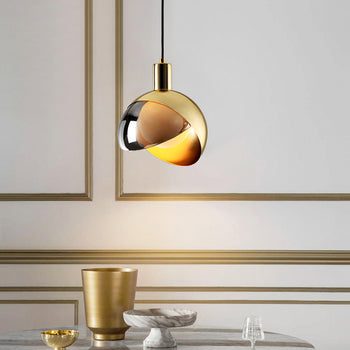 Peak Stone Glass and Metal Pendant Light Fixture - Modern Industrial Ceiling Lamp for Kitchen Island, Dining Room, and Living Room Decor