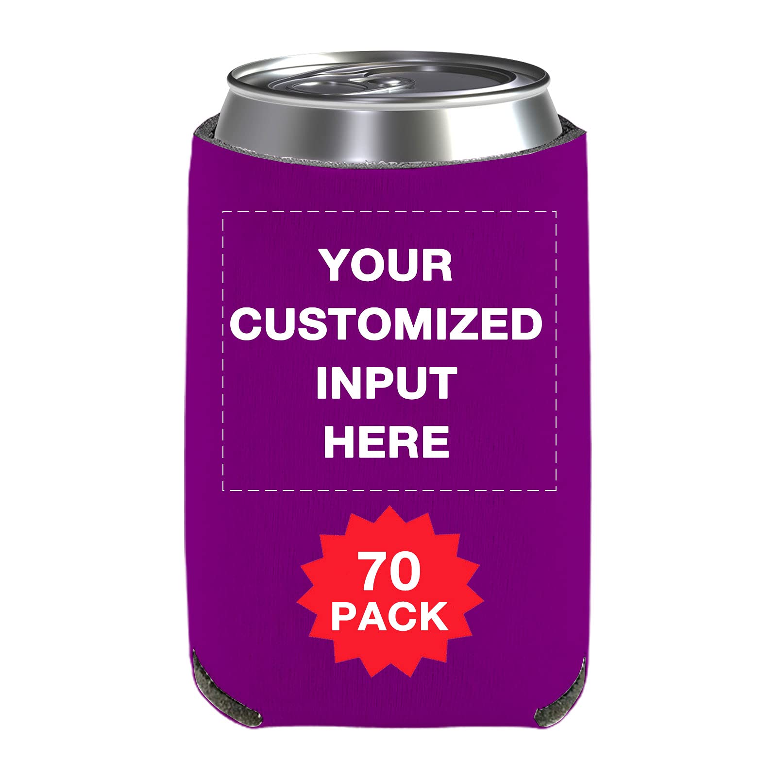 Custom Printed Can Coolers 70-Pack - Personalized Beer Sleeves with Photo/Logo - Bulk Insulated Beverage Holders for Weddings, Fishing Trips, Picnics & Outdoor Parties
